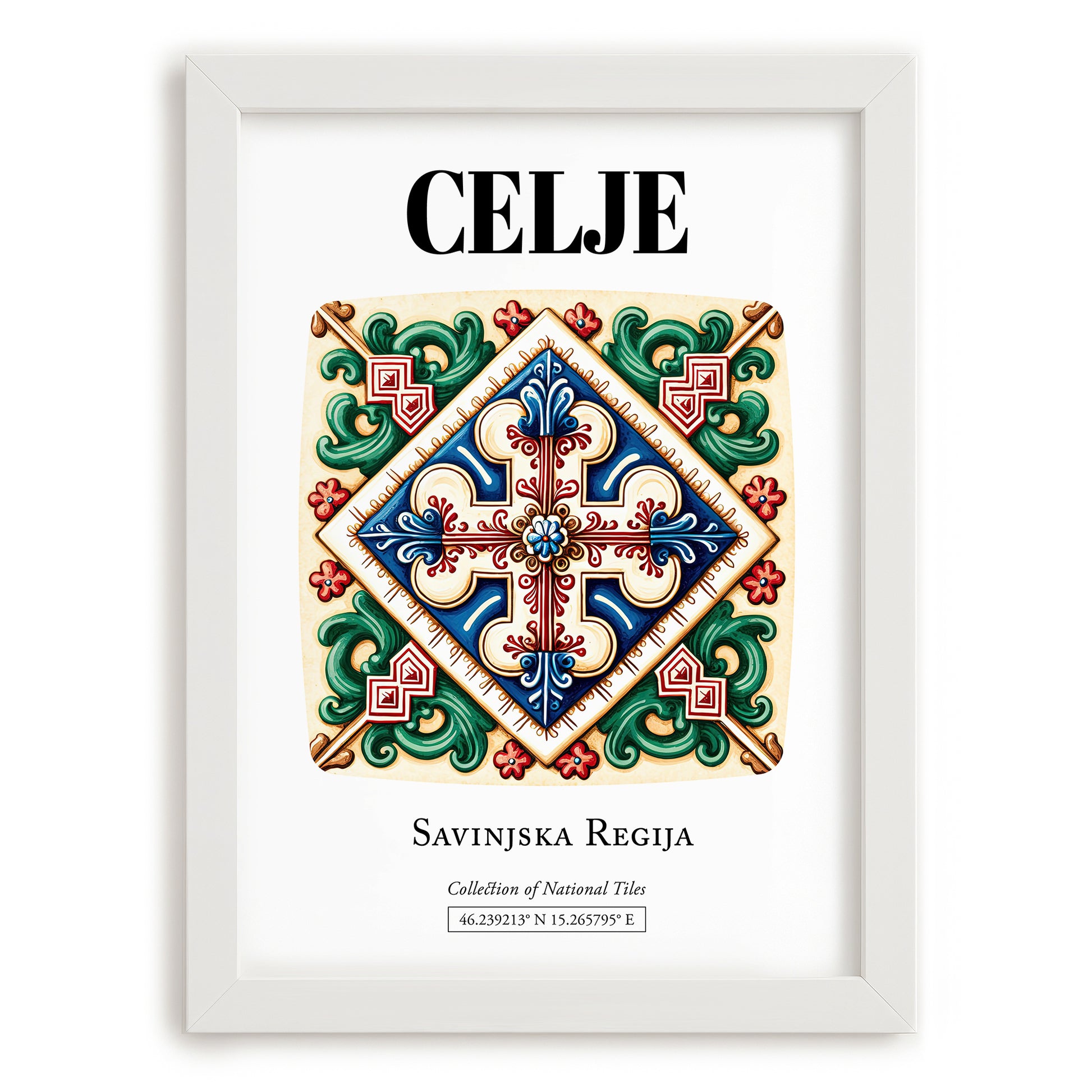 Celje, Slovenia – Minimalist Travel Print, placed in minimal white frame