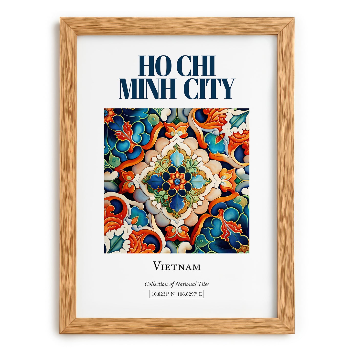 Ho Chi Minh City, Vietnam – Vintage Travel Poster, set in oak frame