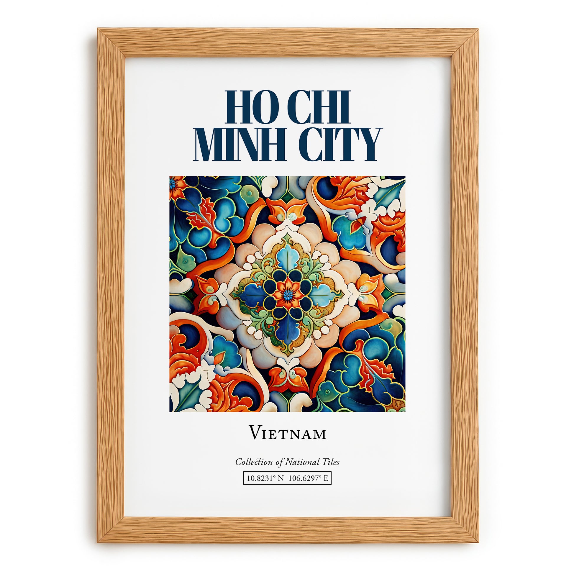 Ho Chi Minh City, Vietnam – Vintage Travel Poster, set in oak frame