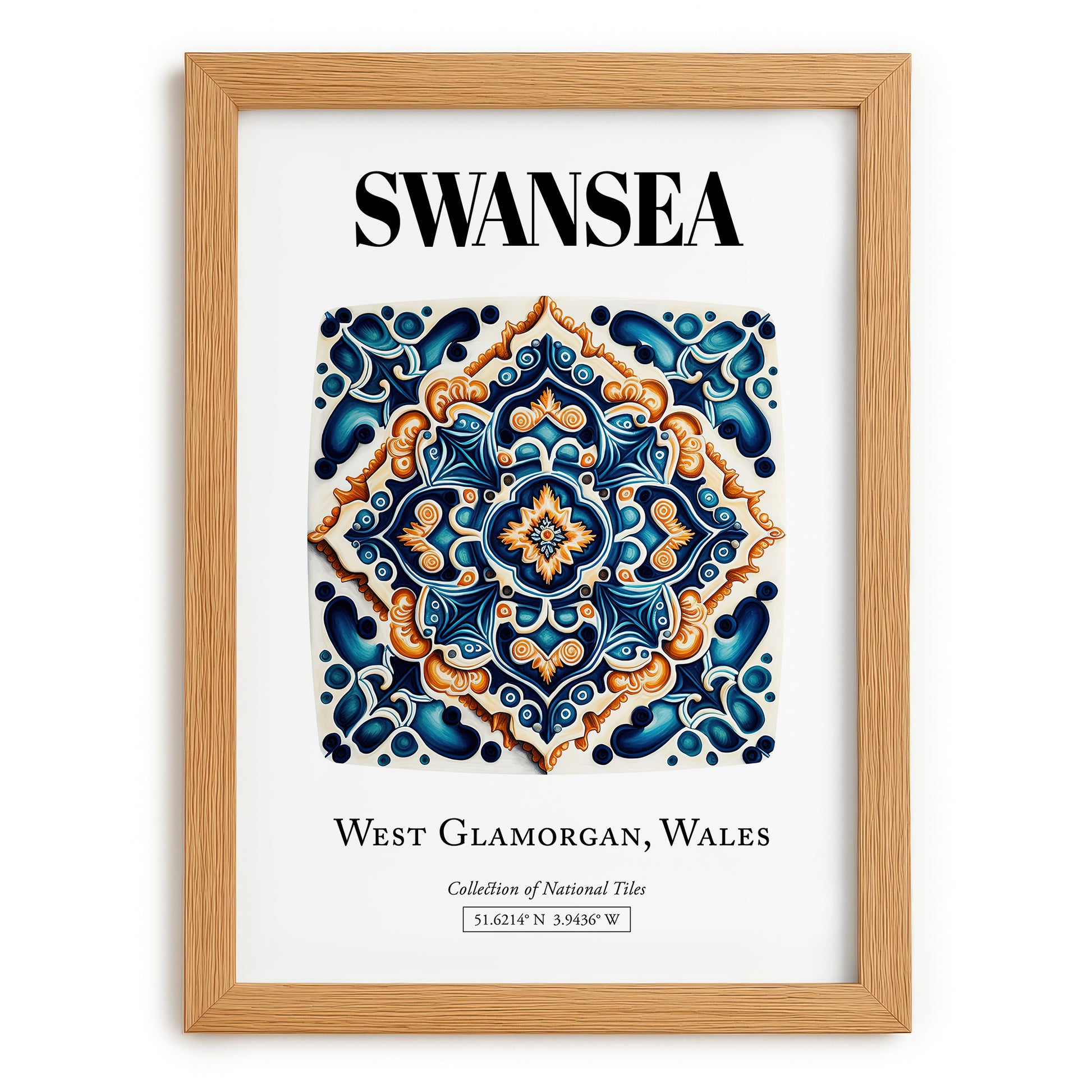 Swansea, Wales – Travel Wall Decor, set in oak frame
