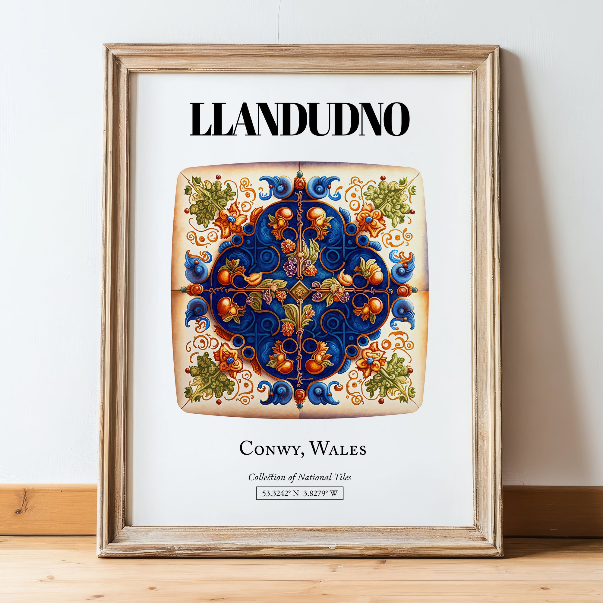 Llandudno, Wales – Travel Wall Decor, in wooden frame leaning on the floor