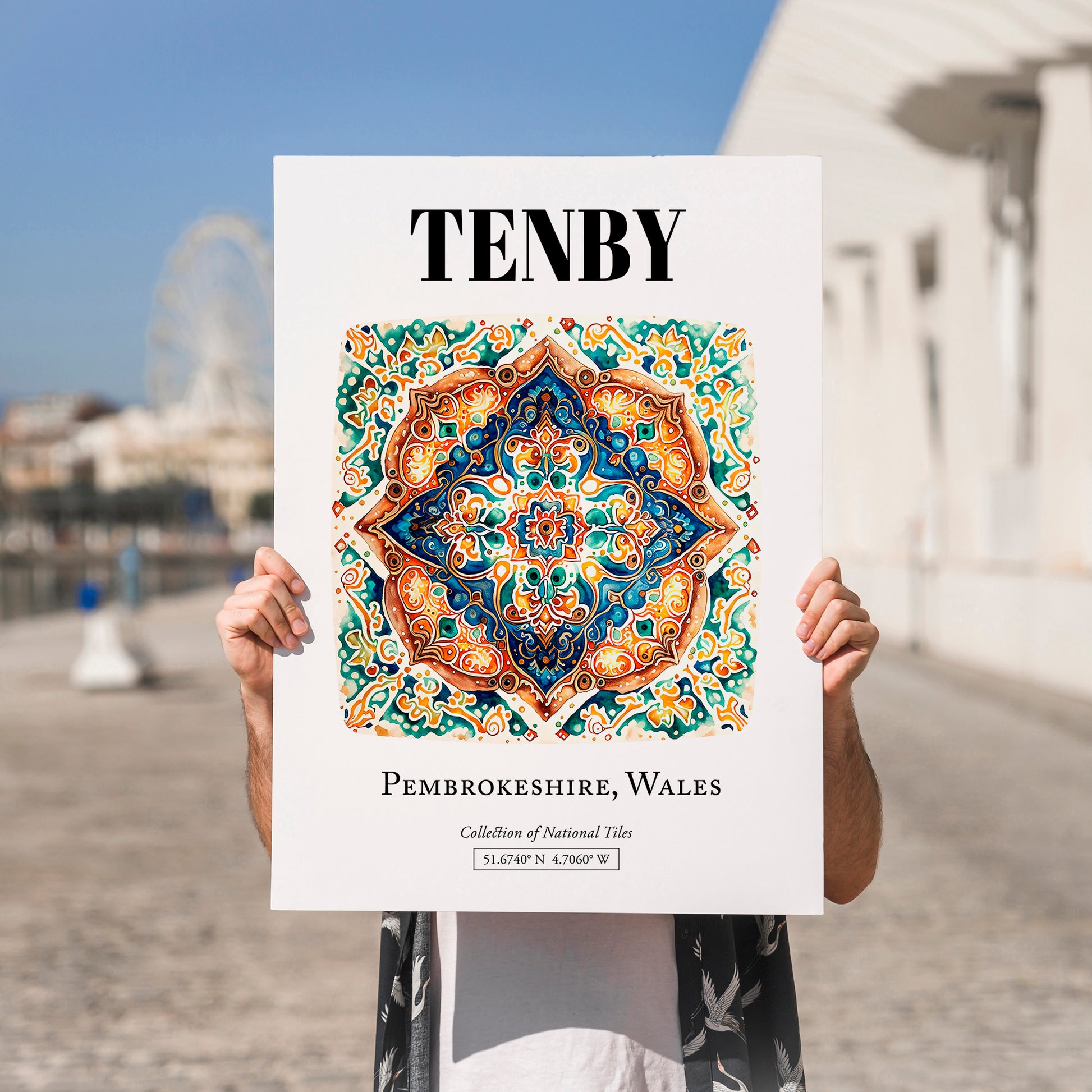 Tenby, Wales – Vintage Travel Poster, no-text version framed in wood