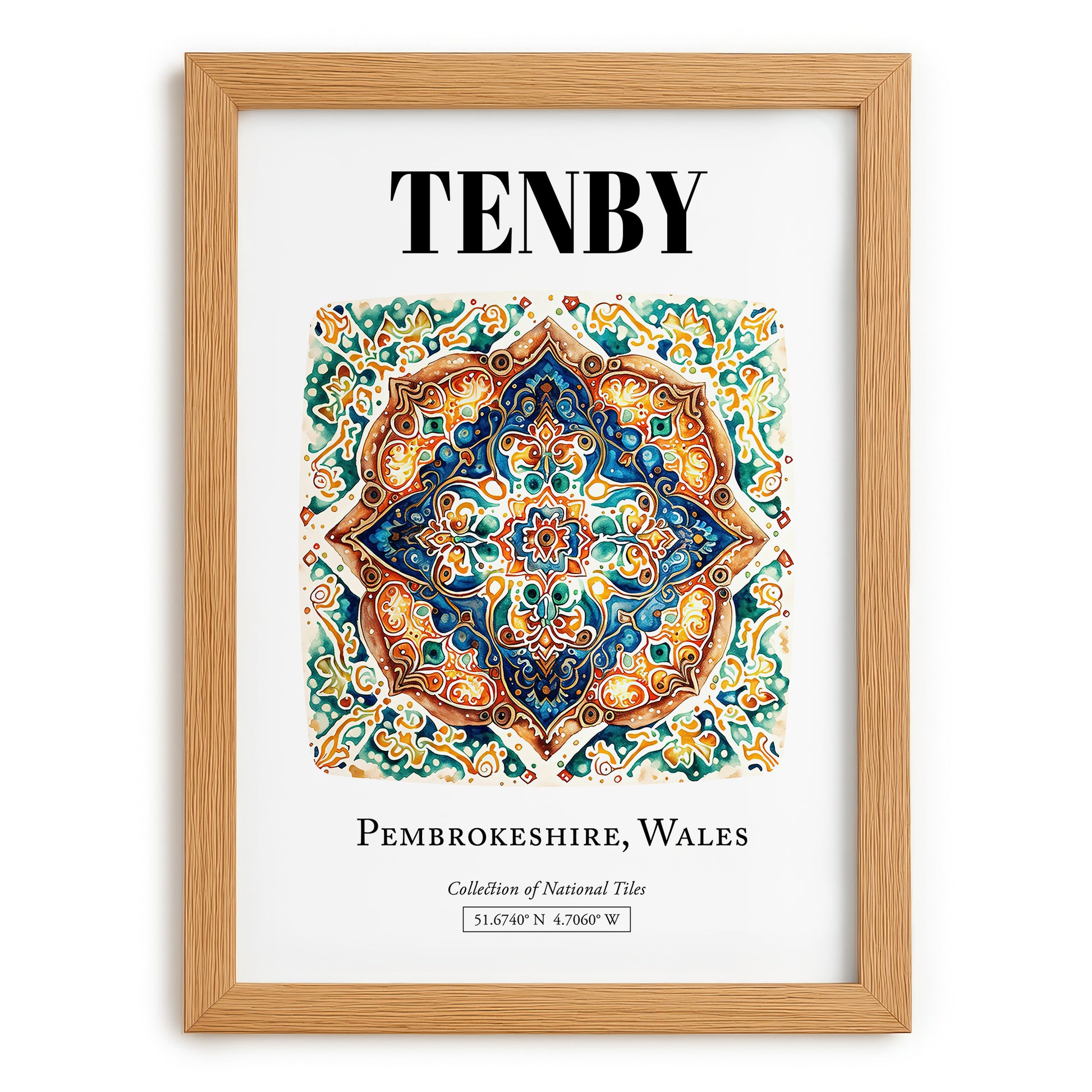 Tenby, Wales – Vintage Travel Poster, set in oak frame