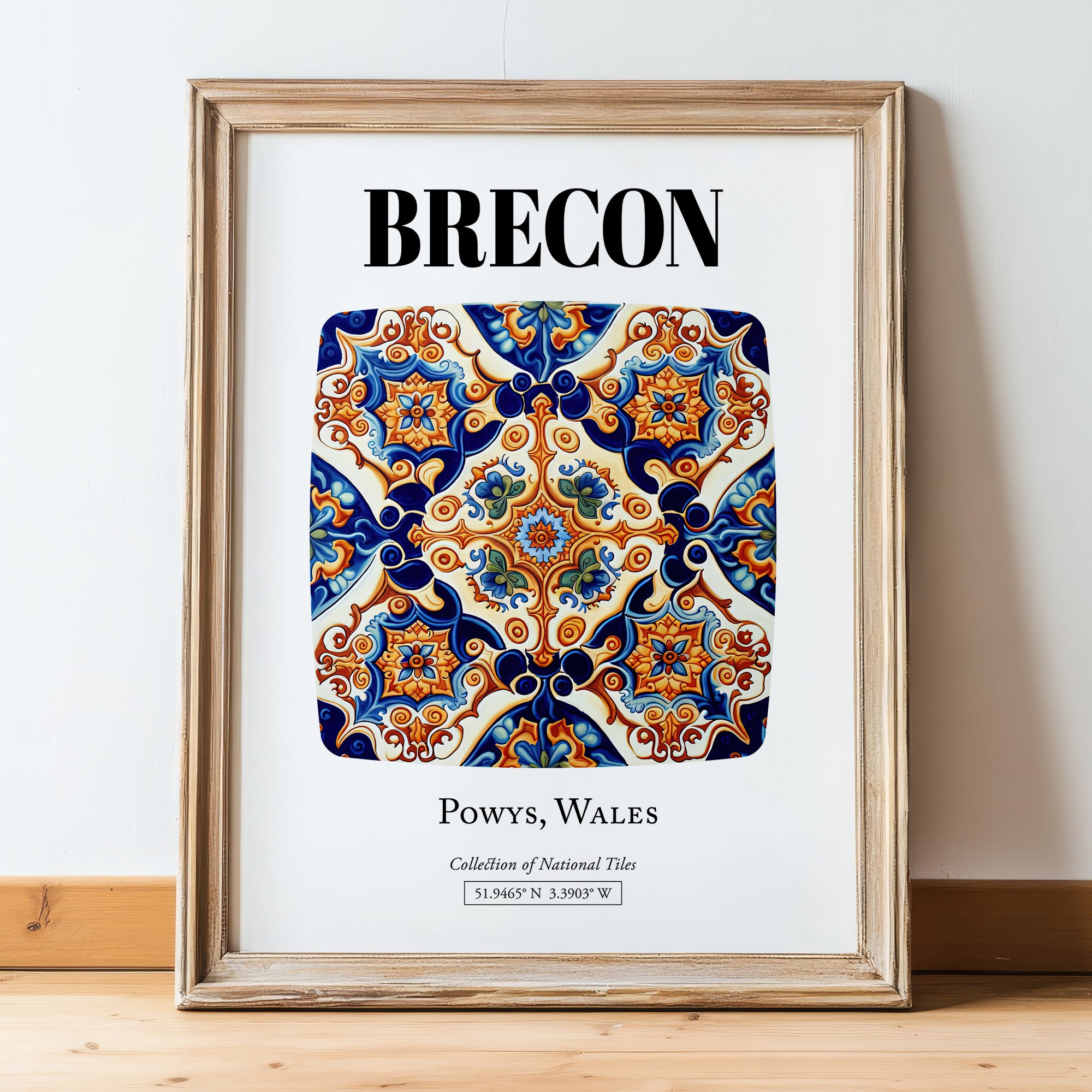 Brecon, Wales – Travel Print, in wooden frame leaning on the floor