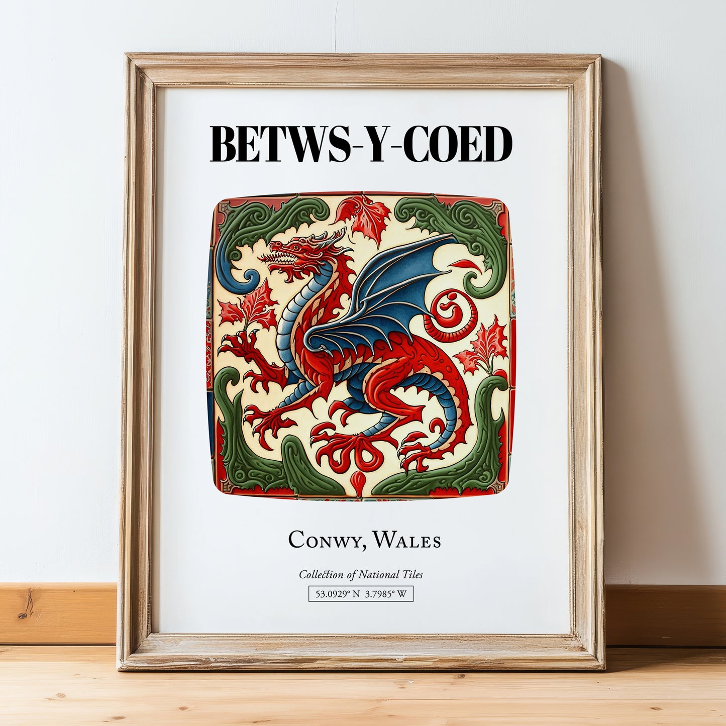 Betws-y-coed, Wales – Travel Print, in wooden frame leaning on the floor