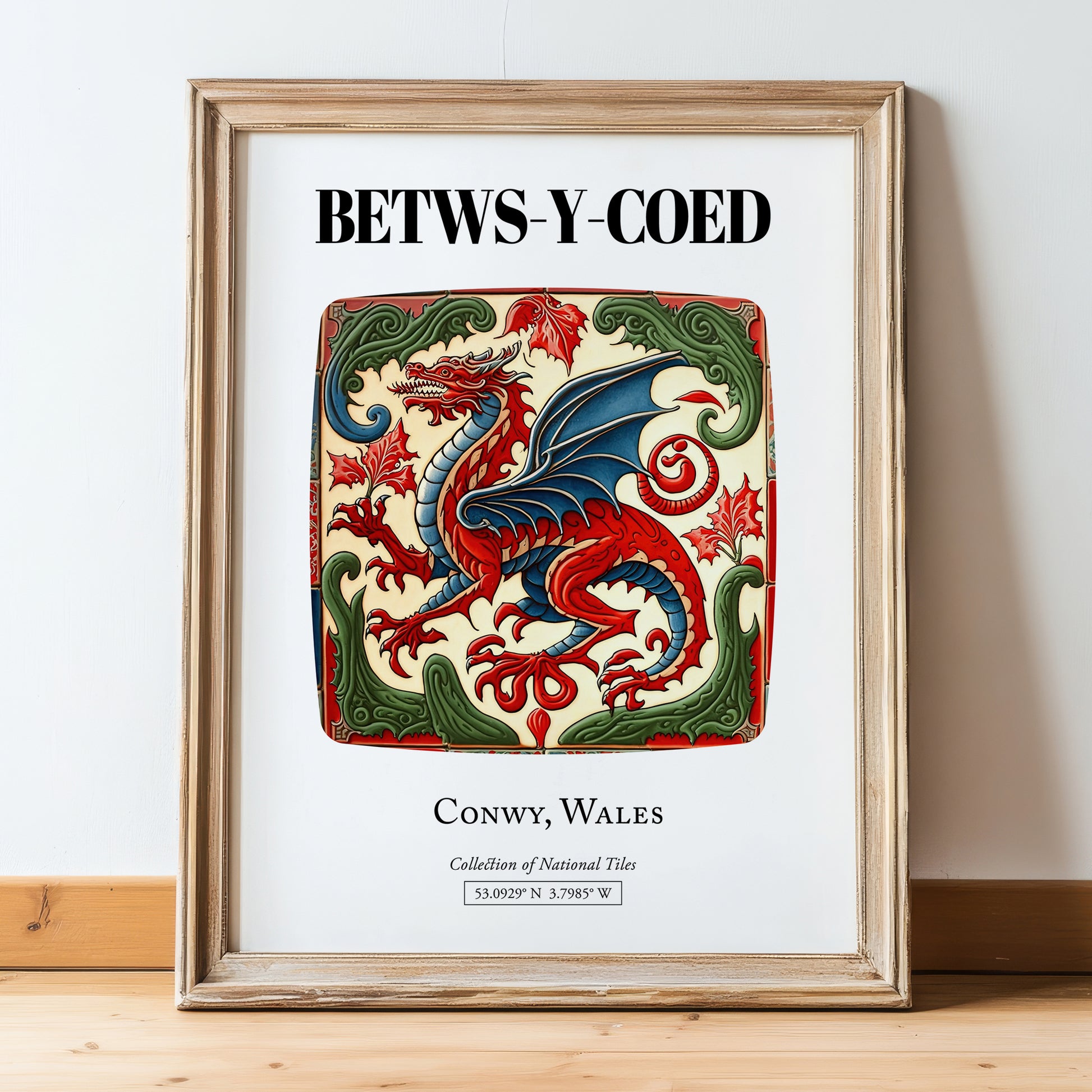Betws-y-coed, Wales – Travel Print, in wooden frame leaning on the floor