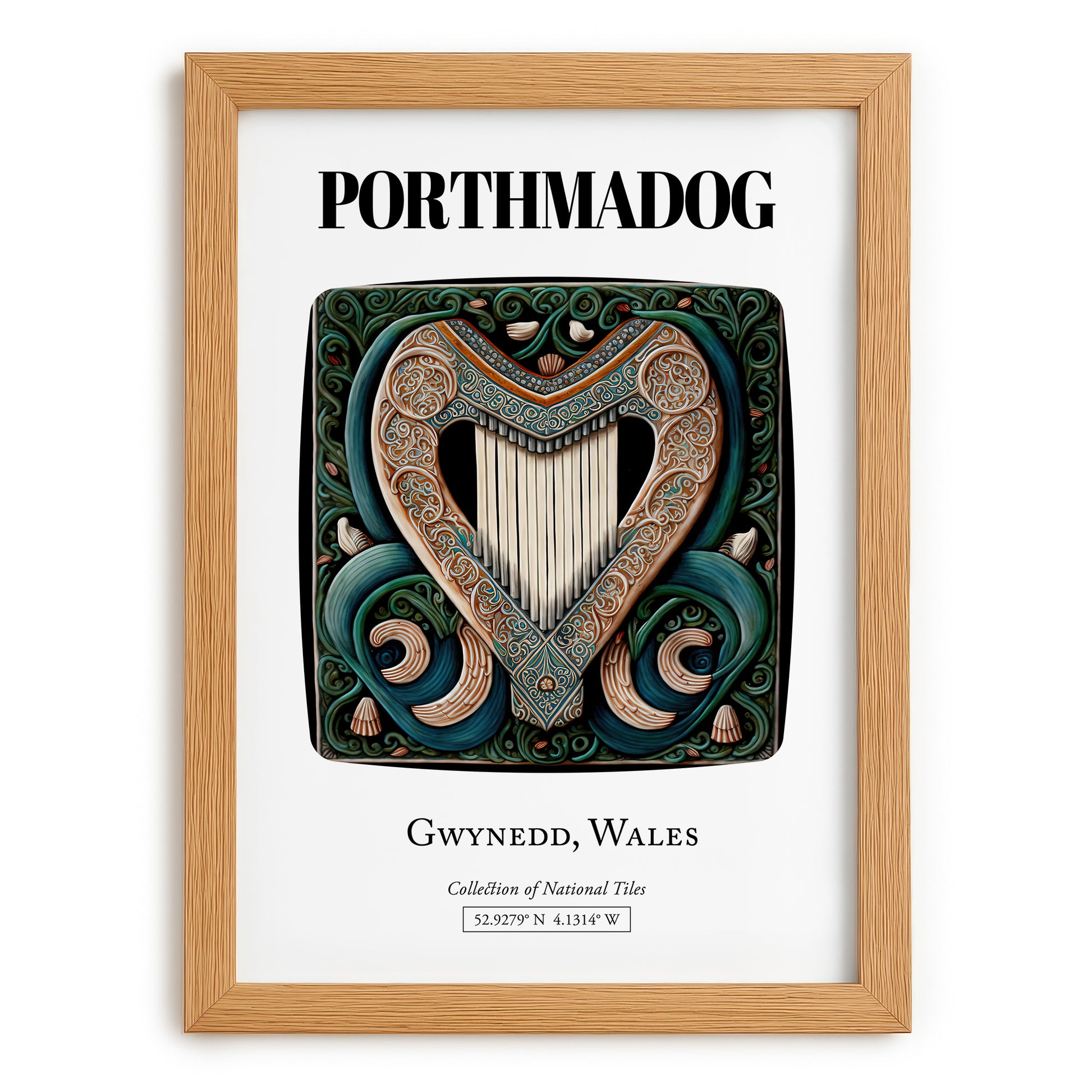 Porthmadog, Wales – Travel Poster, set in oak frame