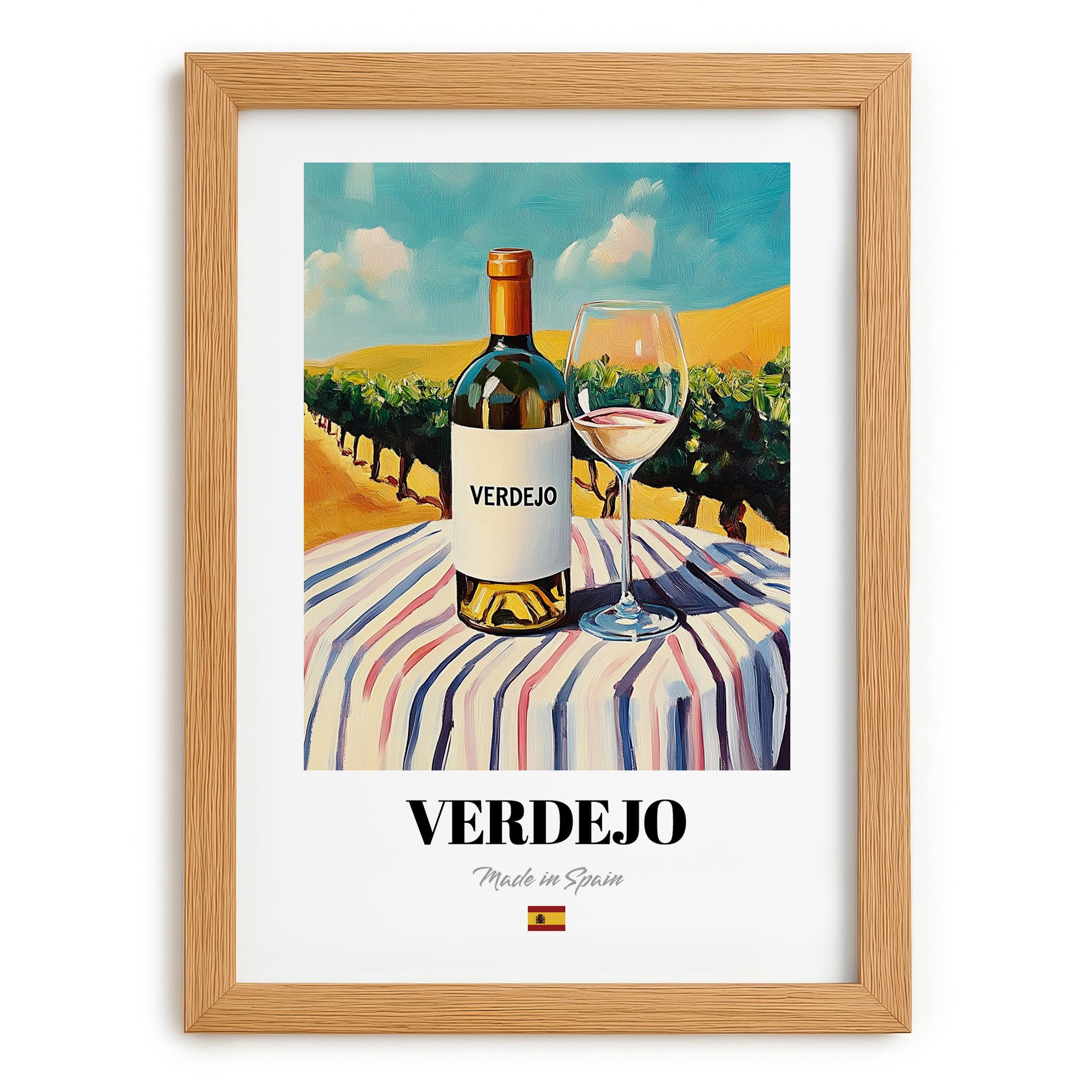 Verdejo – Spanish White Wine, Bodega Poster, set in oak frame