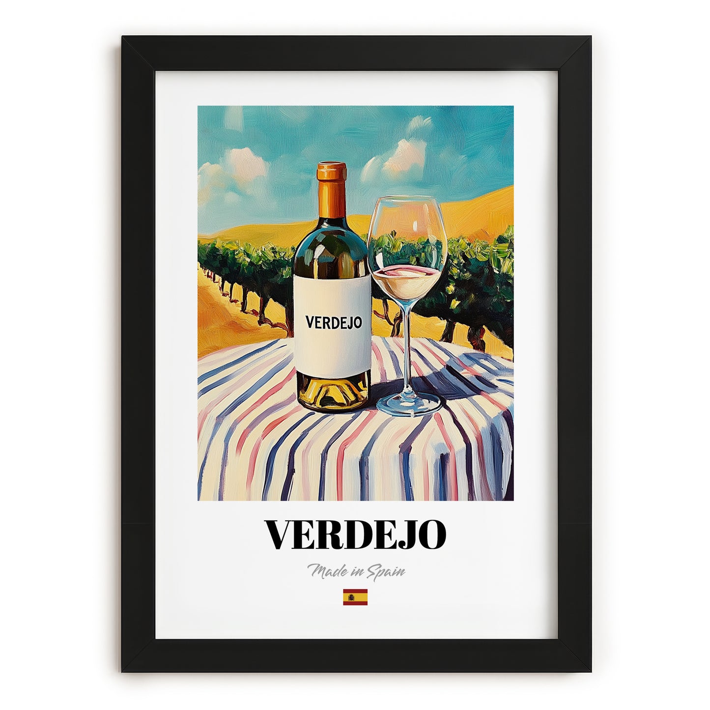 Verdejo – Spanish White Wine, Bodega Poster, in sleek black frame
