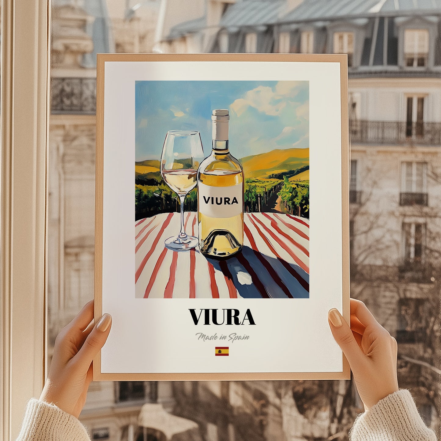 Viura – Spanish White Wine, Vinoteca Illustration, styled in a charming Paris street view