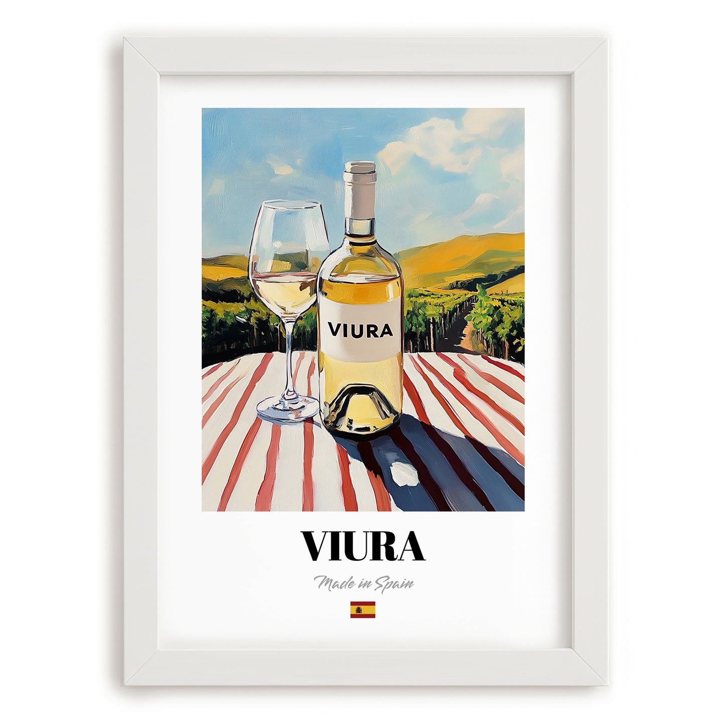 Viura – Spanish White Wine, Vinoteca Illustration, placed in minimal white frame