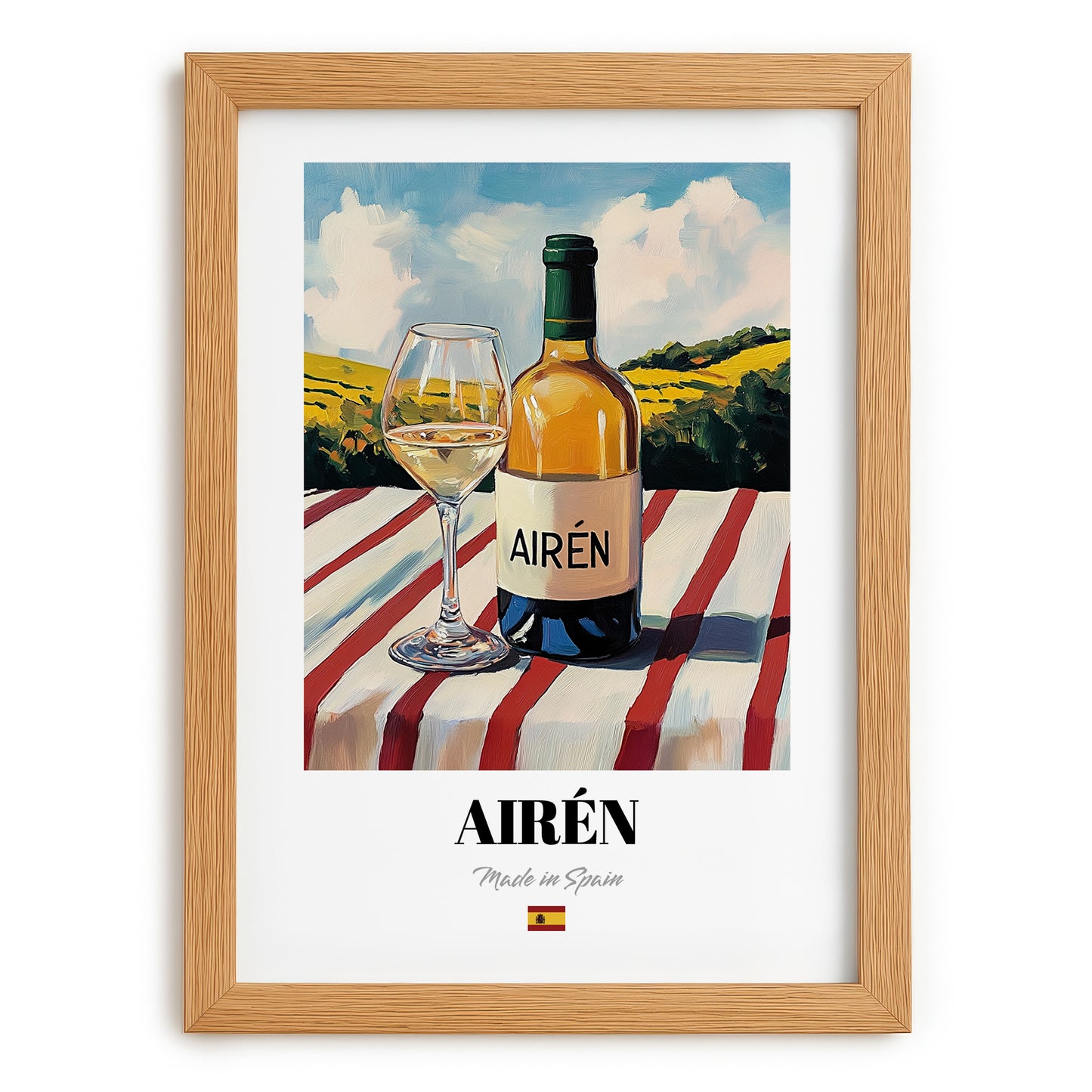 Airén – Spanish White Wine, Enoteca Wall Art, set in oak frame