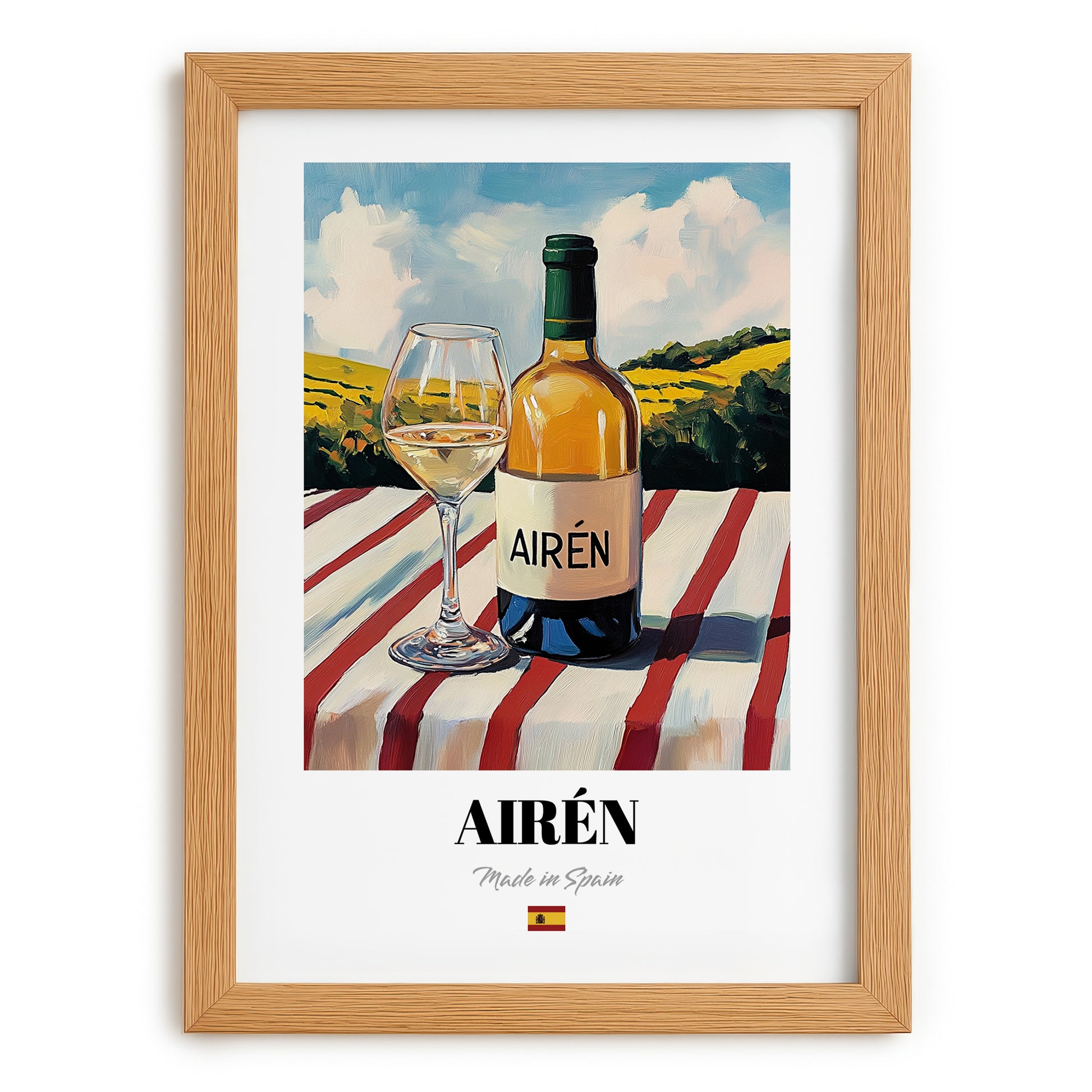 Airén – Spanish White Wine, Enoteca Wall Art, set in oak frame