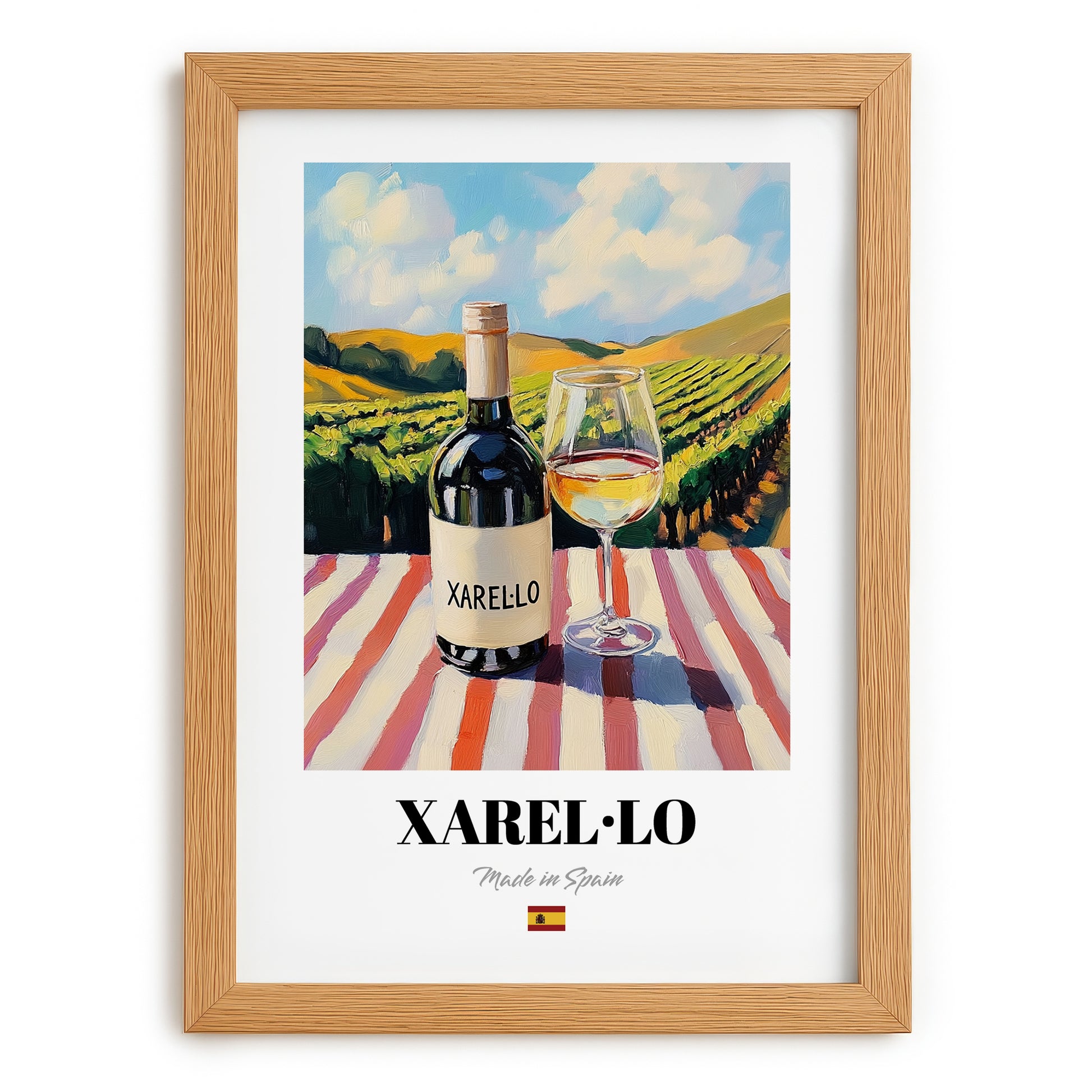 Xarel·lo – Spanish White Wine, Vineyard Terrace Poster, set in oak frame