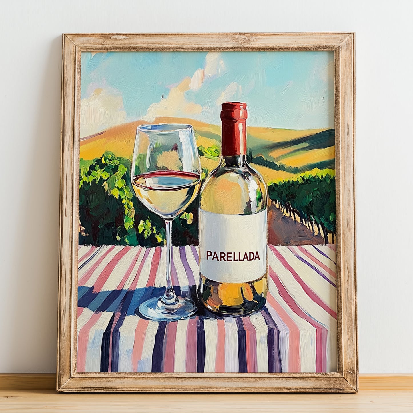 Parellada – Spanish White Wine, Wine Bar Wall Art, no-text version framed in wood