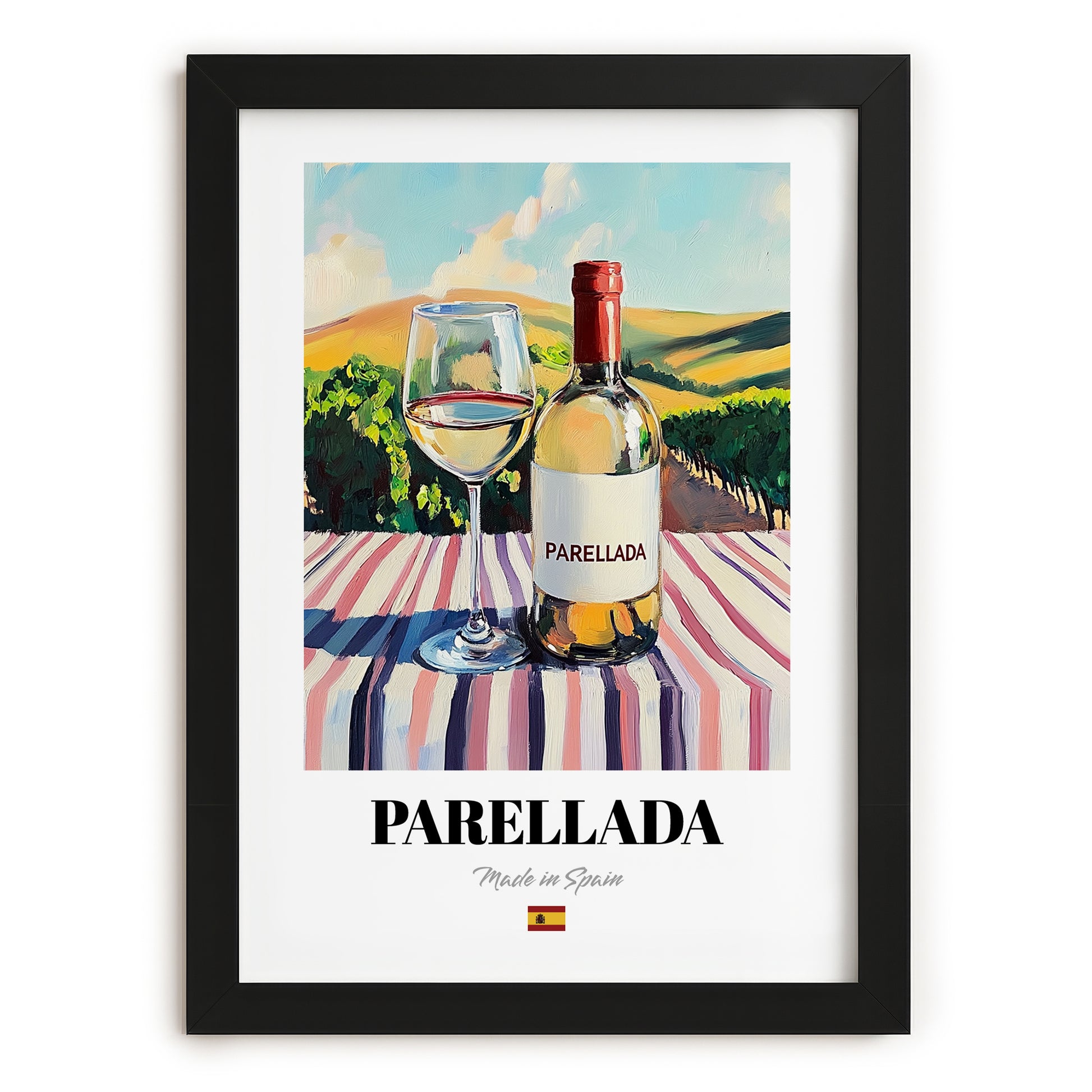 Parellada – Spanish White Wine, Wine Bar Wall Art, in sleek black frame