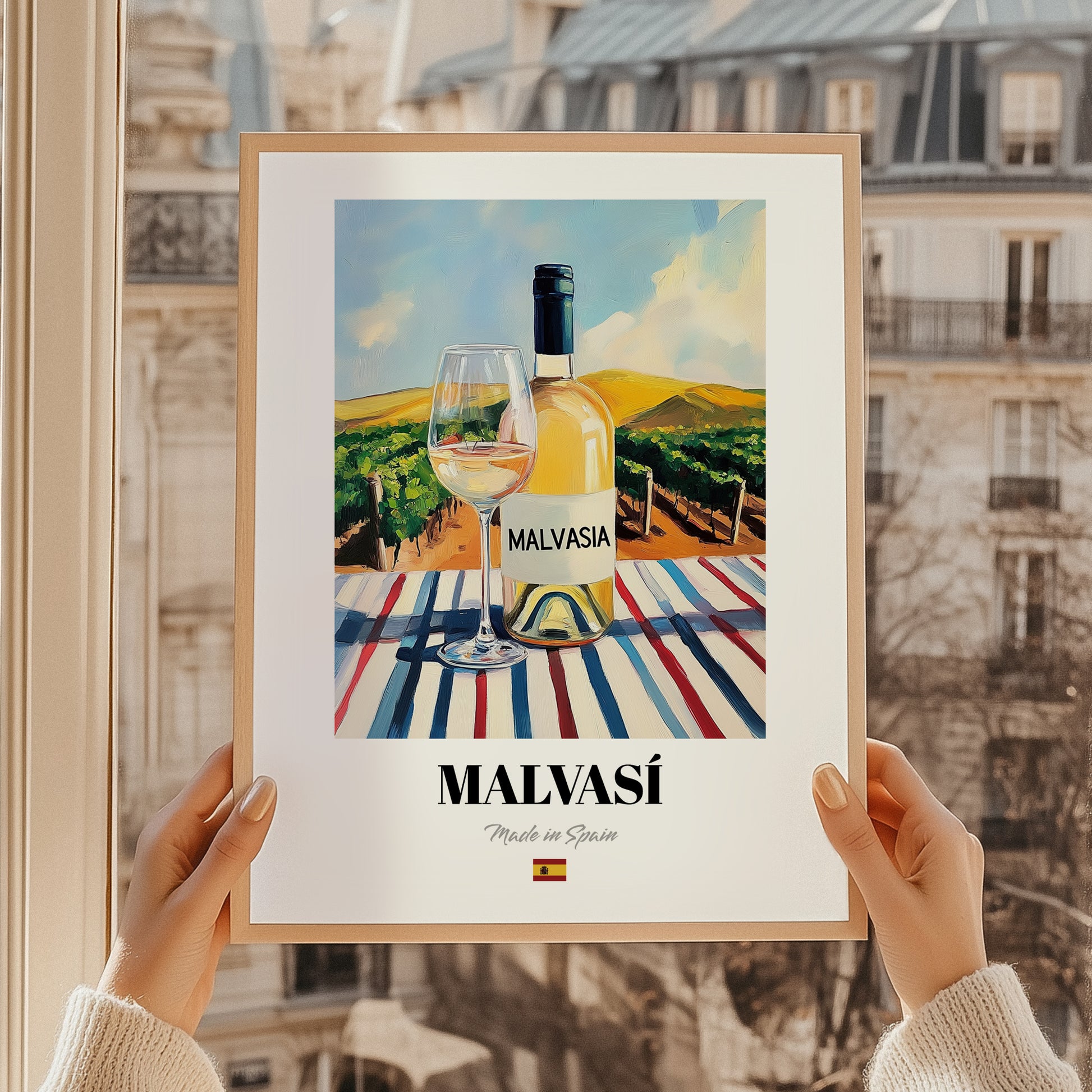 Malvasí – Spanish White Wine, Vinoteca Painting, styled in a charming Paris street view