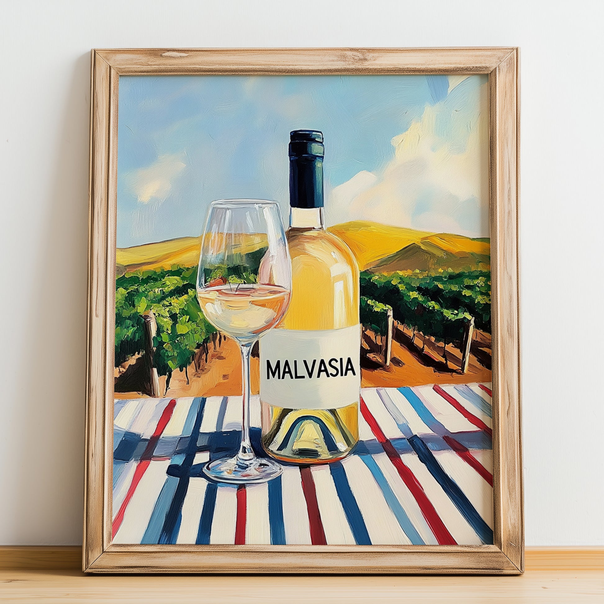 Malvasí – Spanish White Wine, Vinoteca Painting, no-text version framed in wood