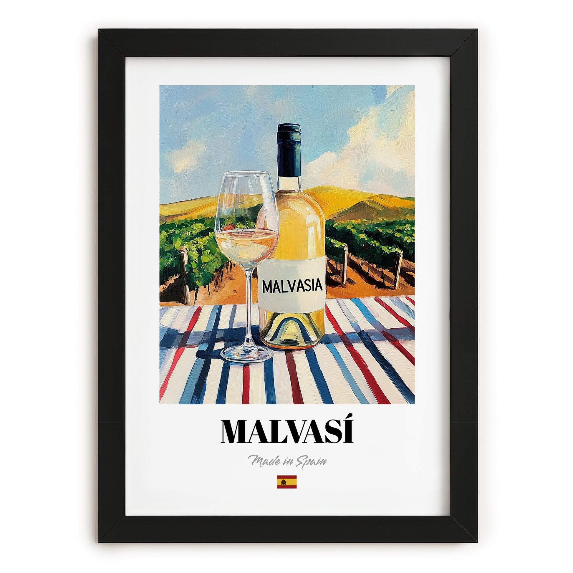 Malvasí – Spanish White Wine, Vinoteca Painting, in sleek black frame