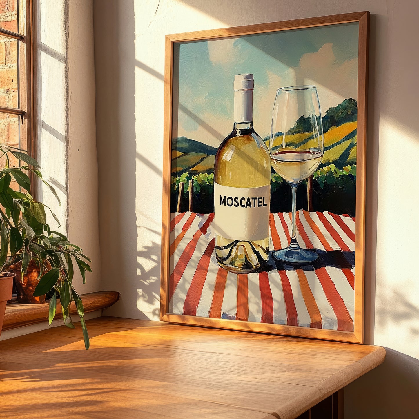 Moscatel – Spanish White Wine, Vineyard Terrace Poster, clean layout with no caption