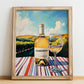 Chardonnay – Spanish White Wine, Vineyard Terrace Painting, no-text version framed in wood