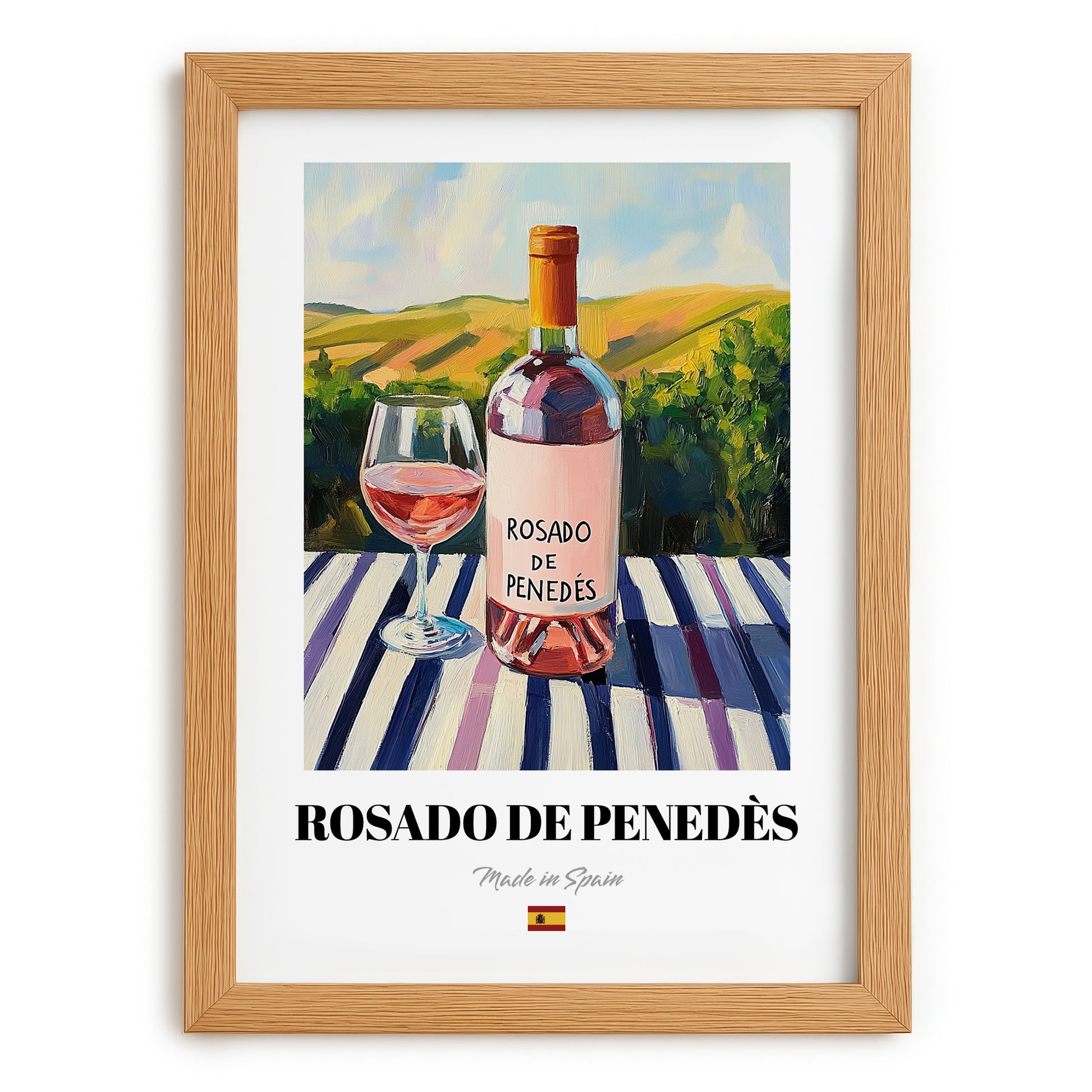 Rosado de Penedès – Spanish Rose Wine, Vinoteca Painting, set in oak frame