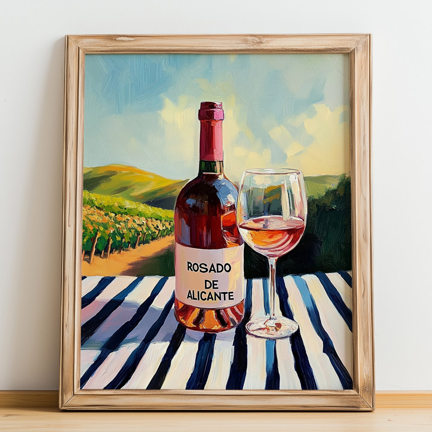 Rosado de Alicante – Spanish Rose Wine, Vinoteca Painting, no-text version framed in wood