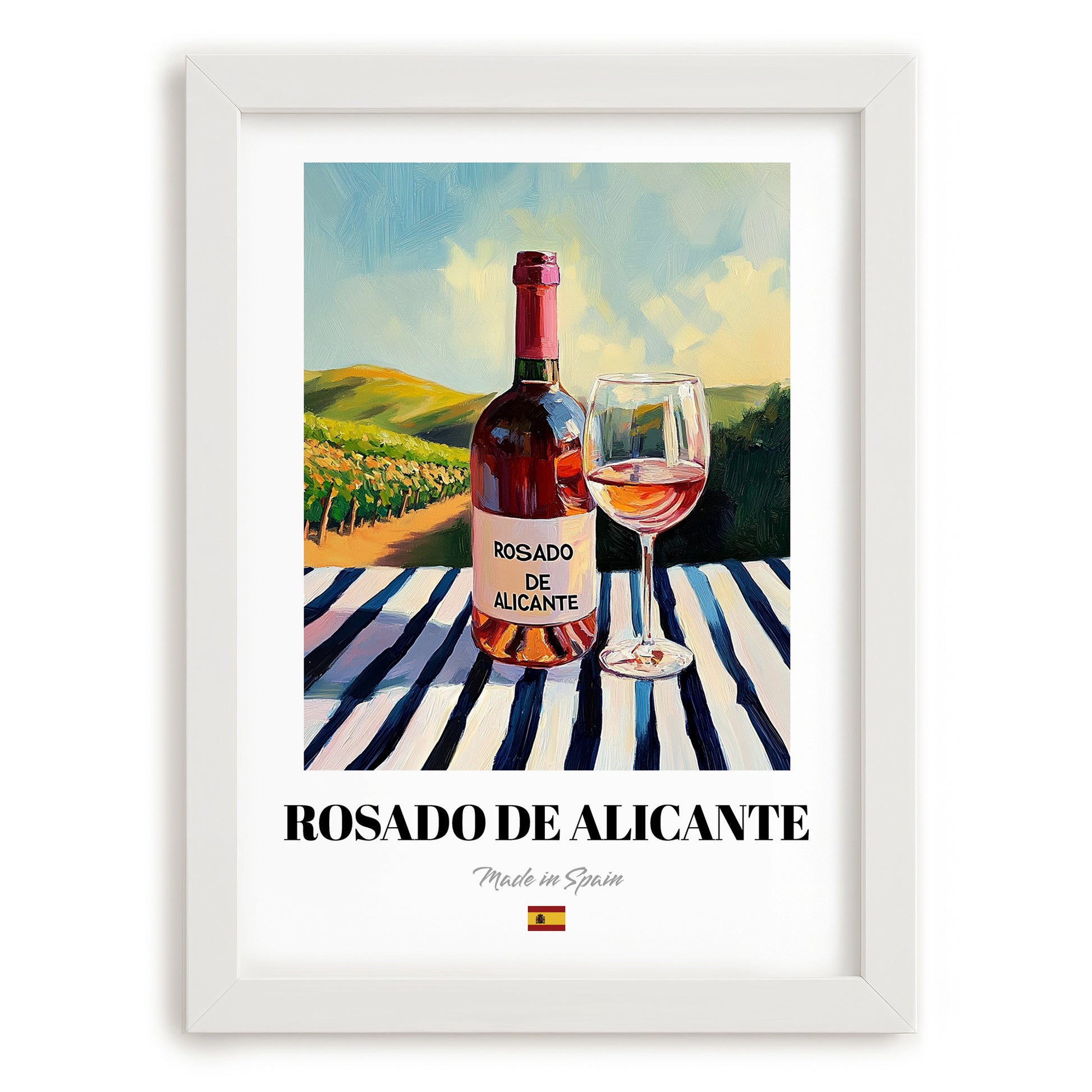 Rosado de Alicante – Spanish Rose Wine, Vinoteca Painting, placed in minimal white frame
