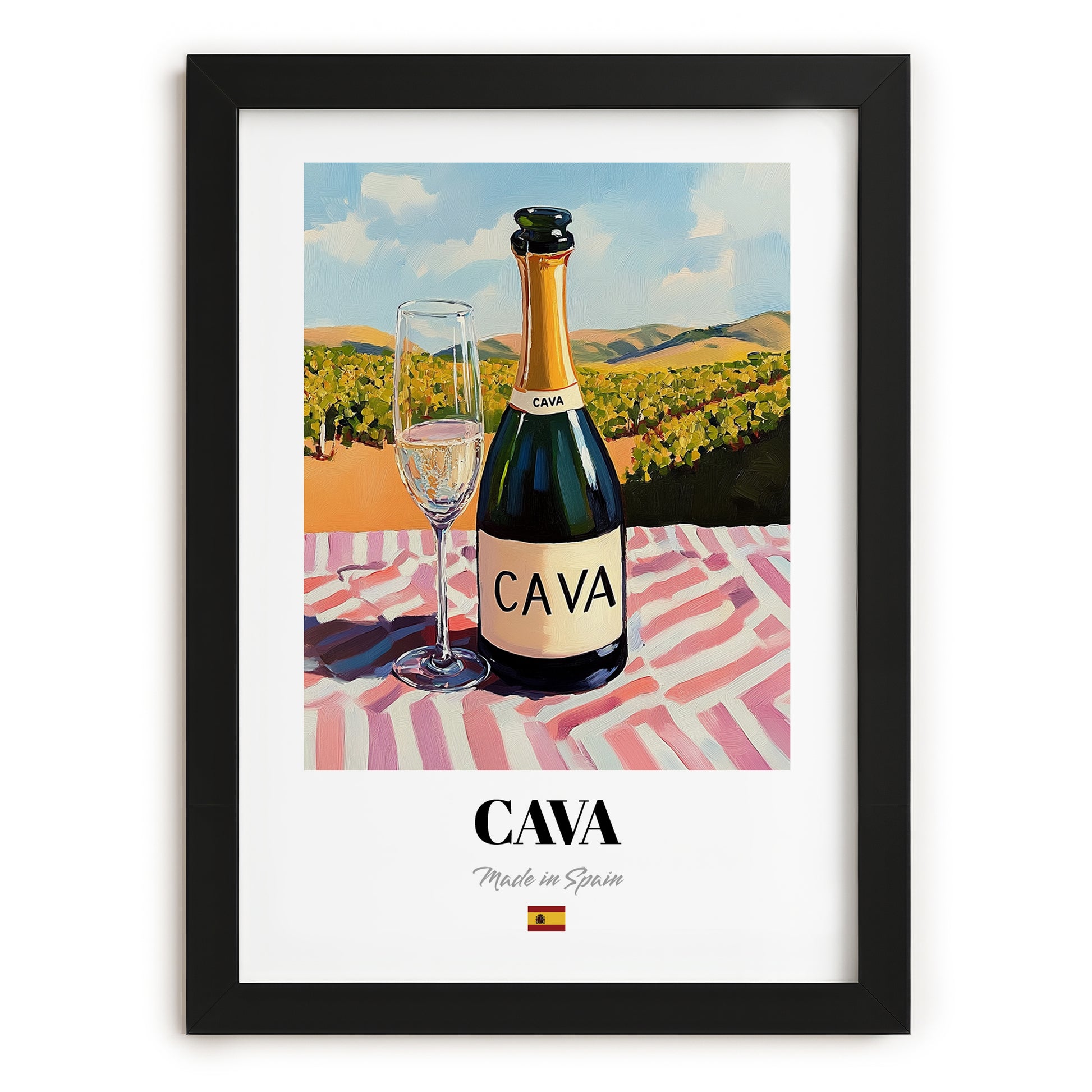 Cava – Spanish Sparkling Wine, Tasting Room Still Life, in sleek black frame