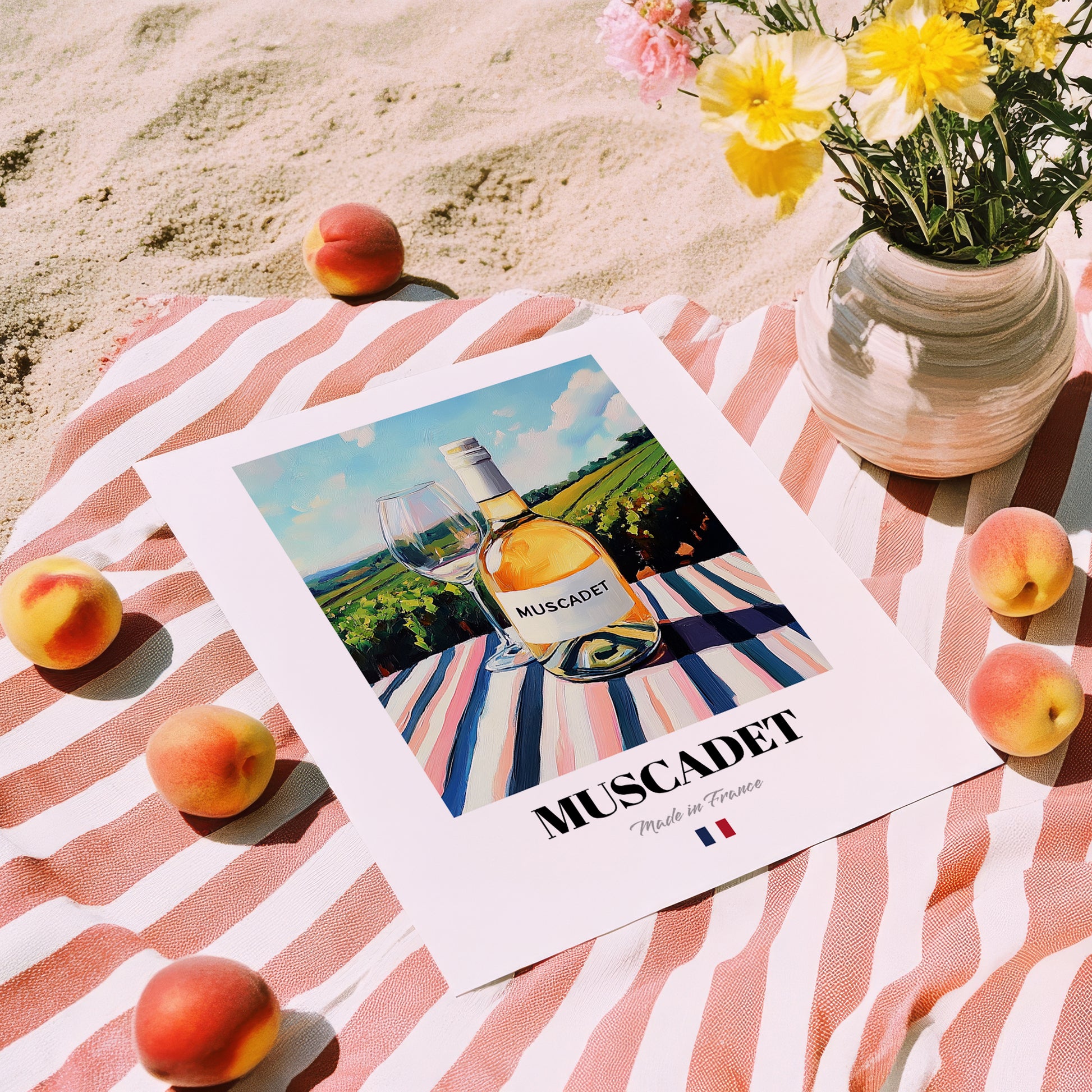Muscadet – French White Wine, Wine Bar Painting, unframed on coastal sand