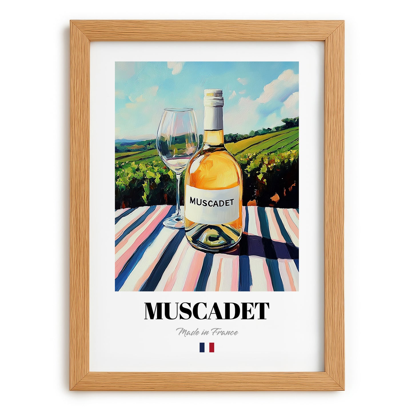 Muscadet – French White Wine, Wine Bar Painting, set in oak frame