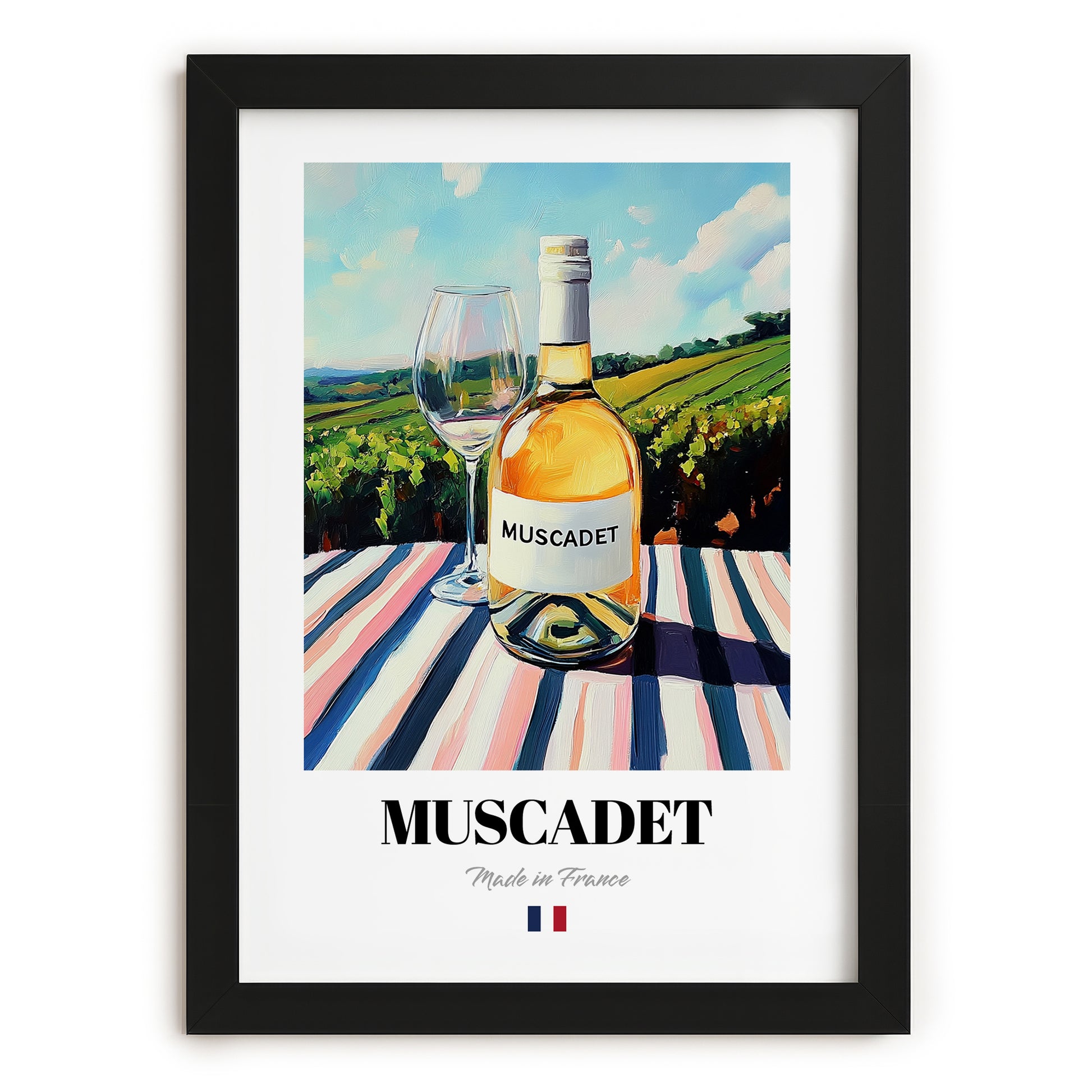 Muscadet – French White Wine, Wine Bar Painting, in sleek black frame
