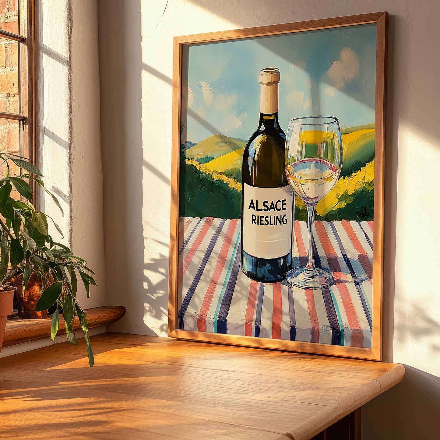 Alsace Riesling – French White Wine, Wine Bar Painting, clean layout with no caption