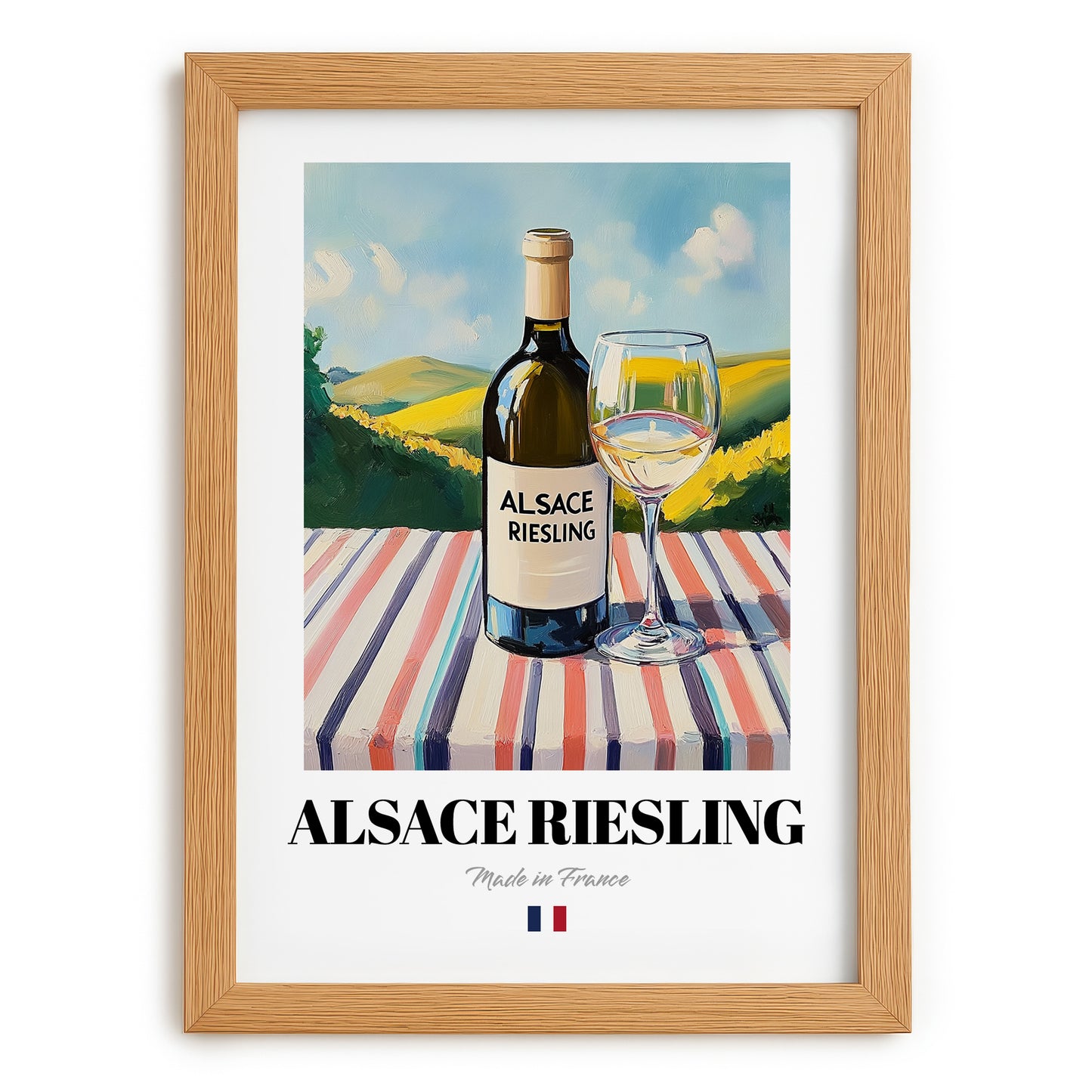Alsace Riesling – French White Wine, Wine Bar Painting, set in oak frame