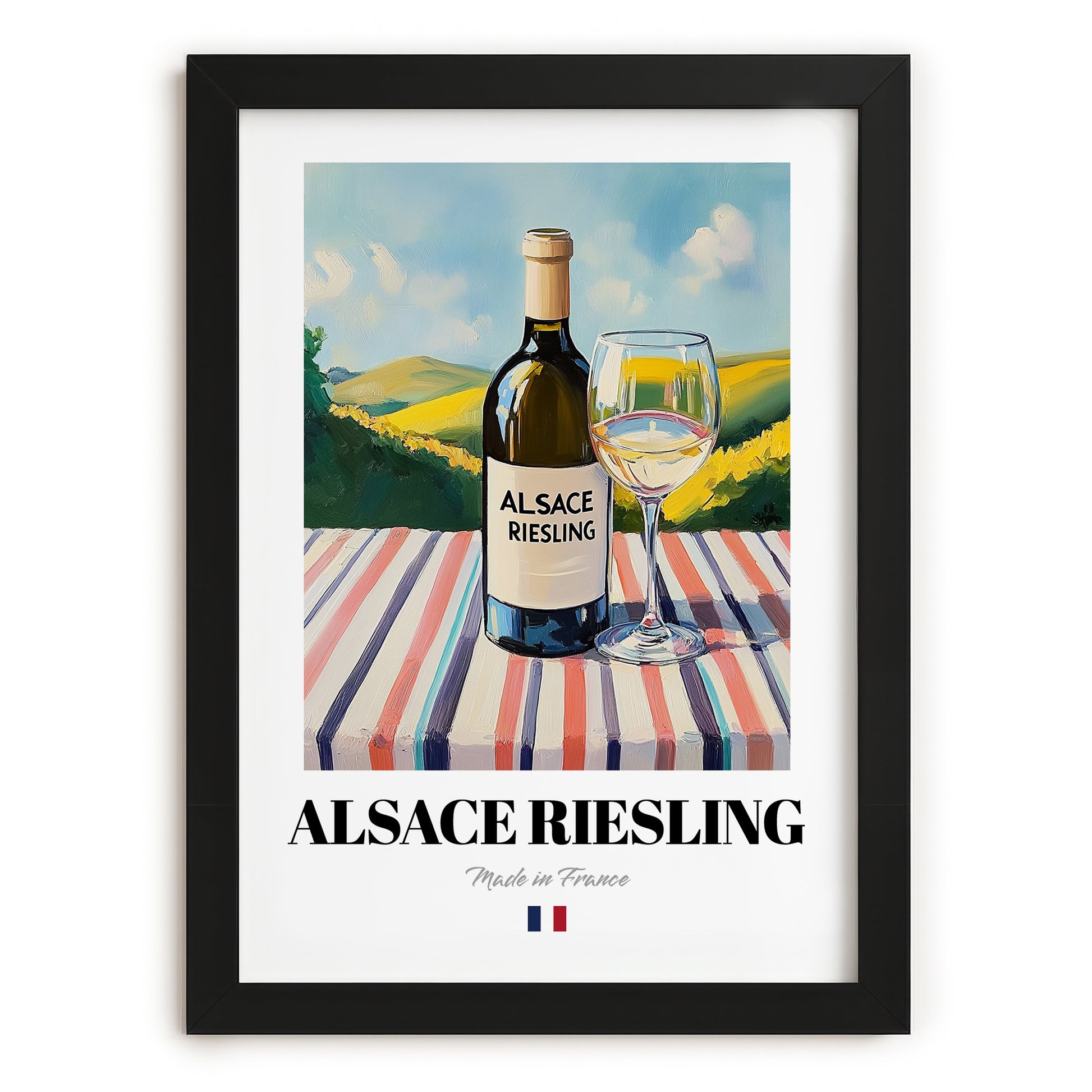 Alsace Riesling – French White Wine, Wine Bar Painting, in sleek black frame