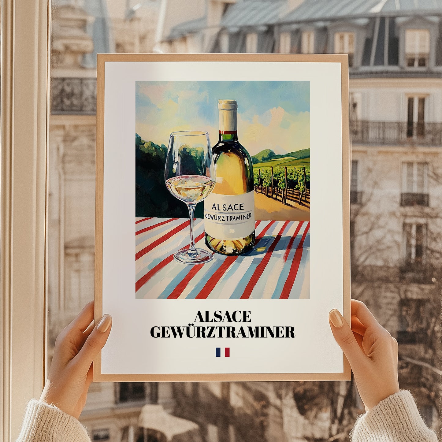 Alsace Gewürztraminer – French White Wine, Tasting Room Print, styled in a charming Paris street view
