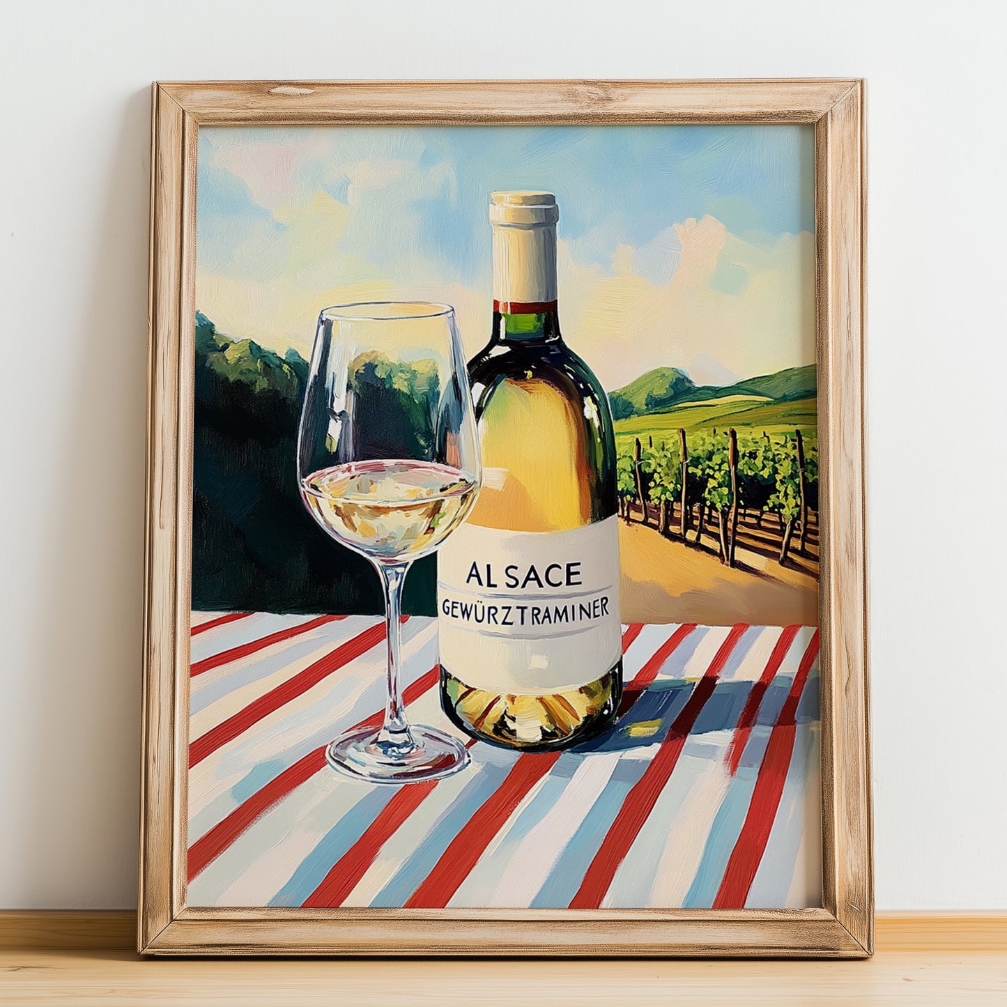 Alsace Gewürztraminer – French White Wine, Tasting Room Print, no-text version framed in wood