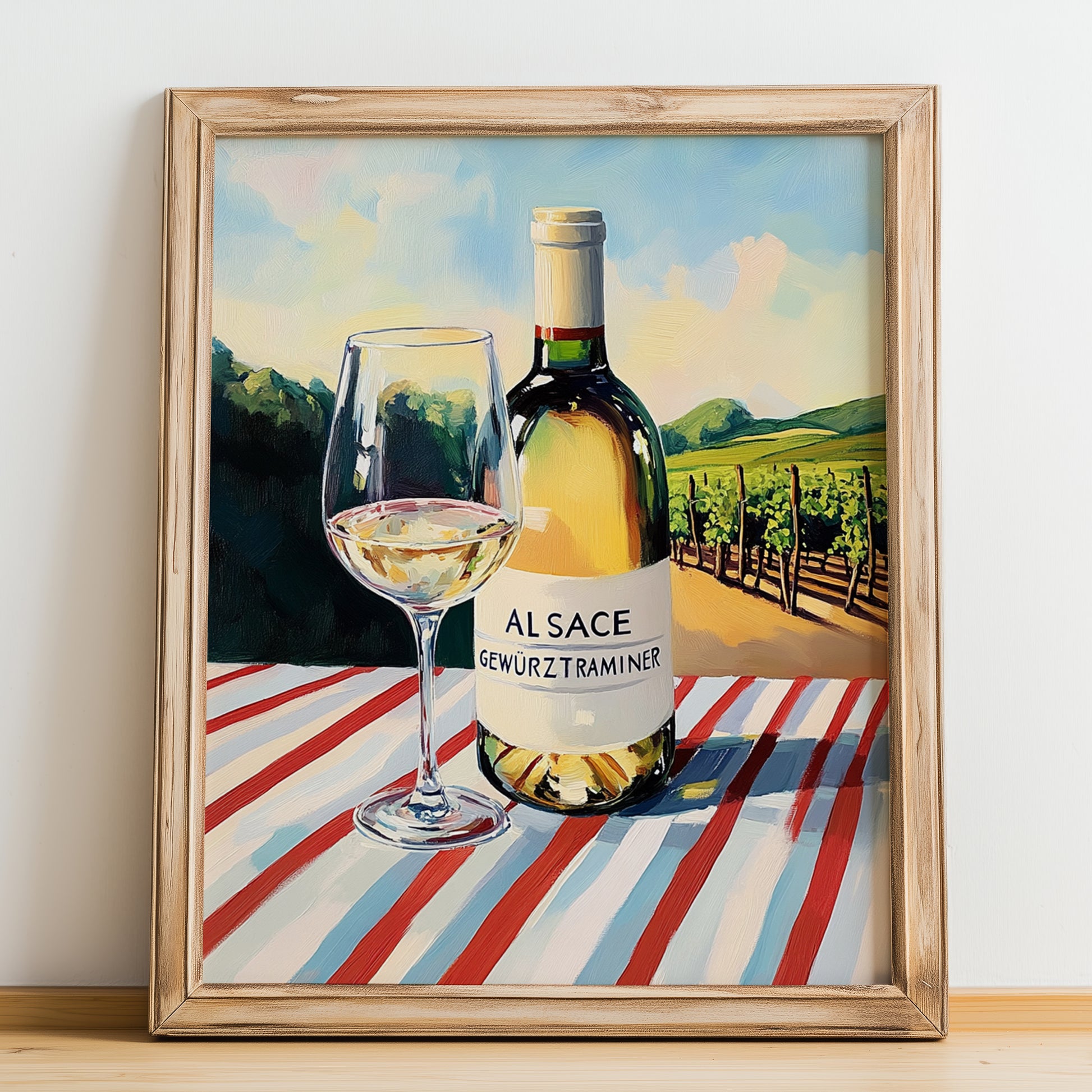 Alsace Gewürztraminer – French White Wine, Tasting Room Print, no-text version framed in wood