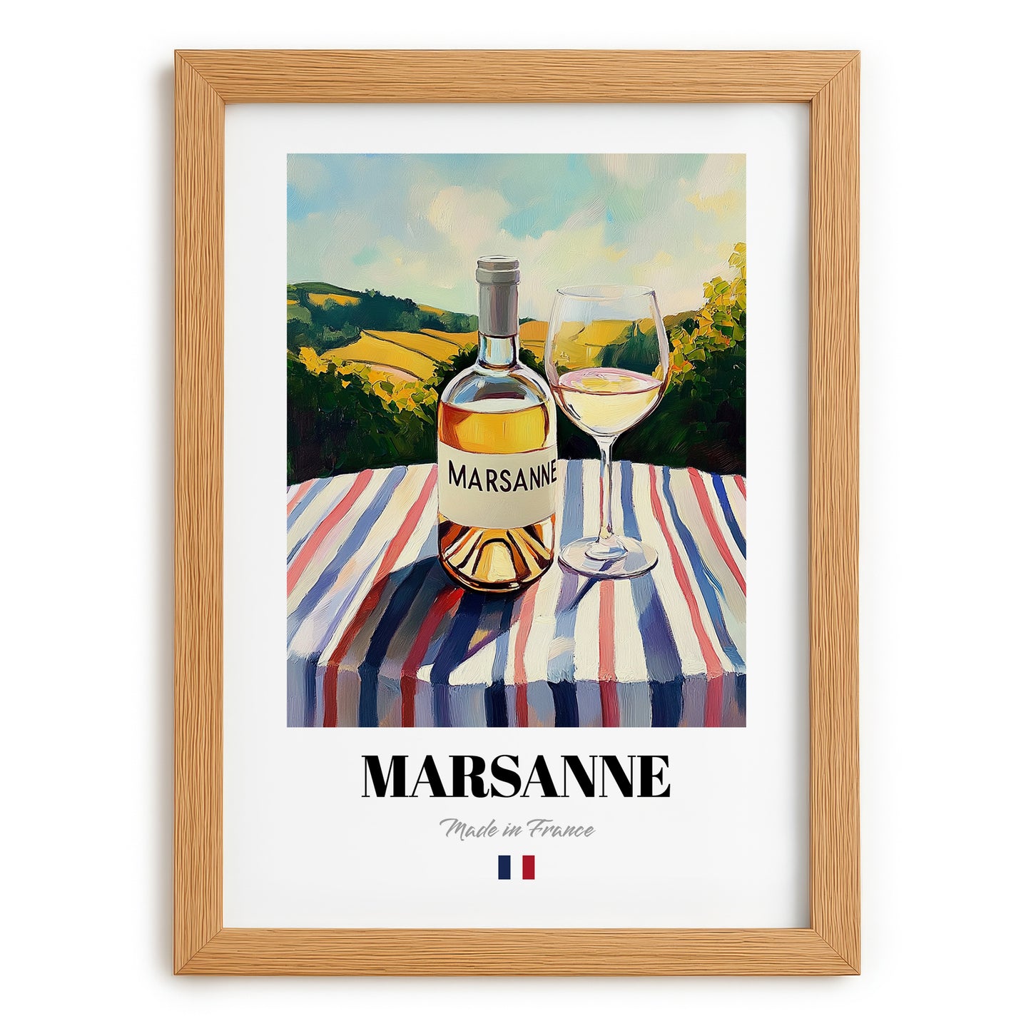 Marsanne – French White Wine, Wine Bar Poster, set in oak frame