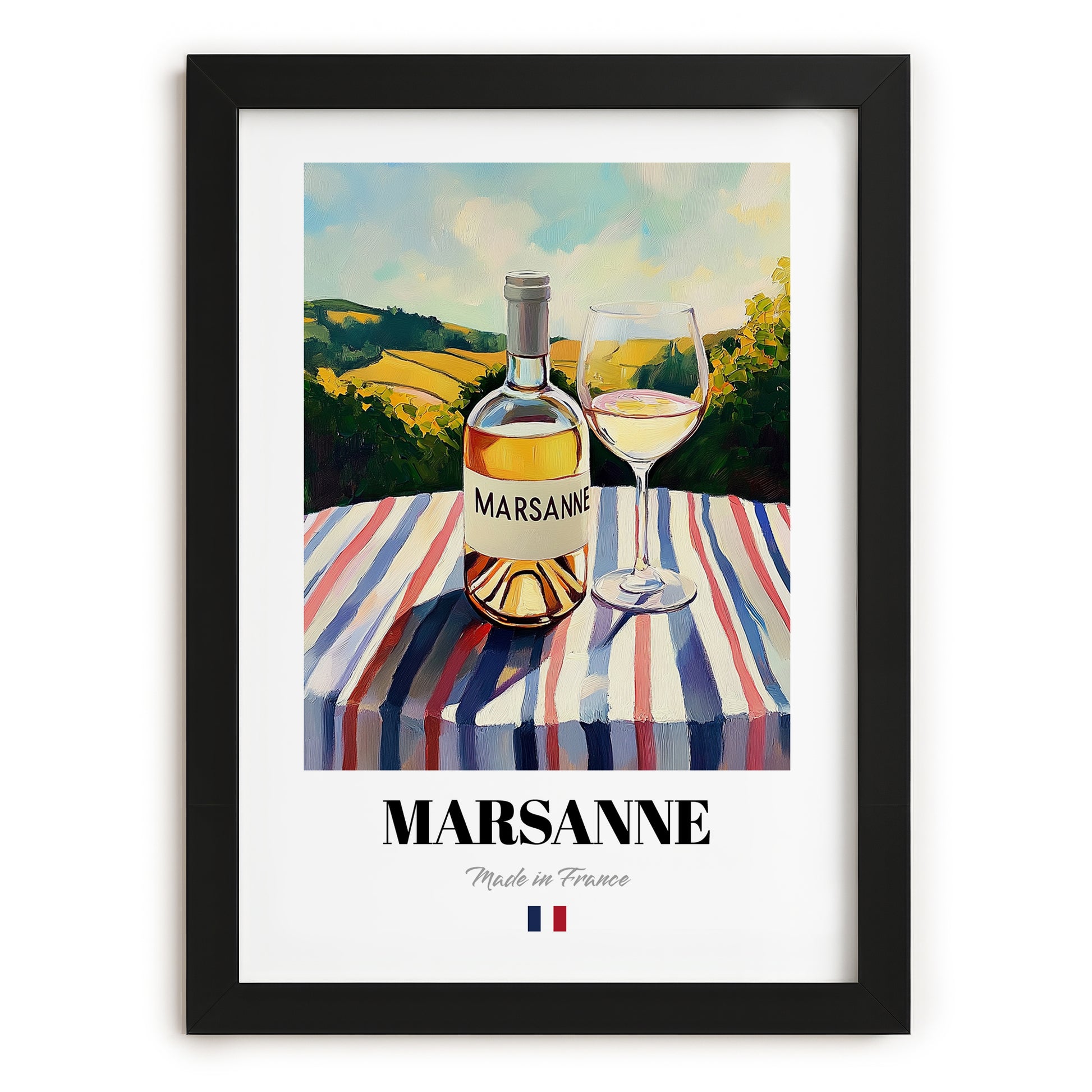 Marsanne – French White Wine, Wine Bar Poster, in sleek black frame