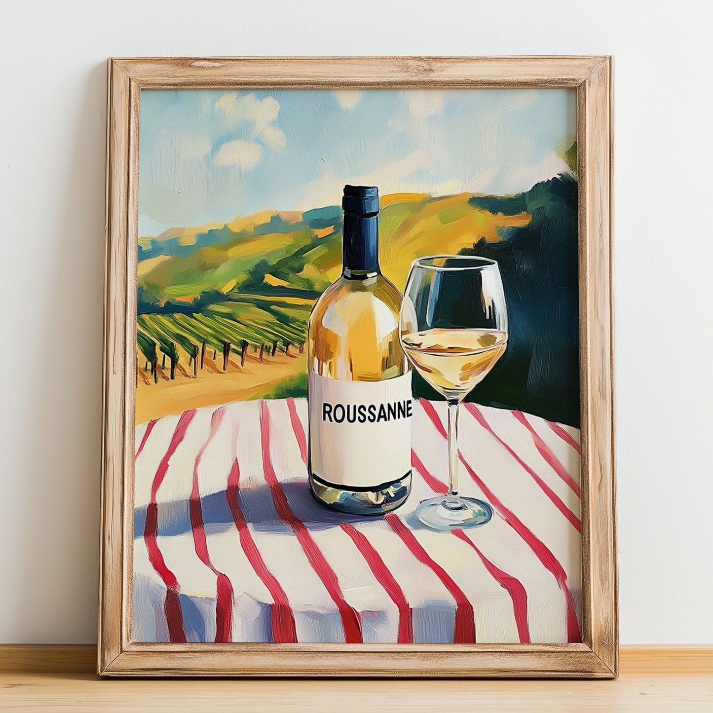 Roussanne – French White Wine, Enoteca Poster, no-text version framed in wood