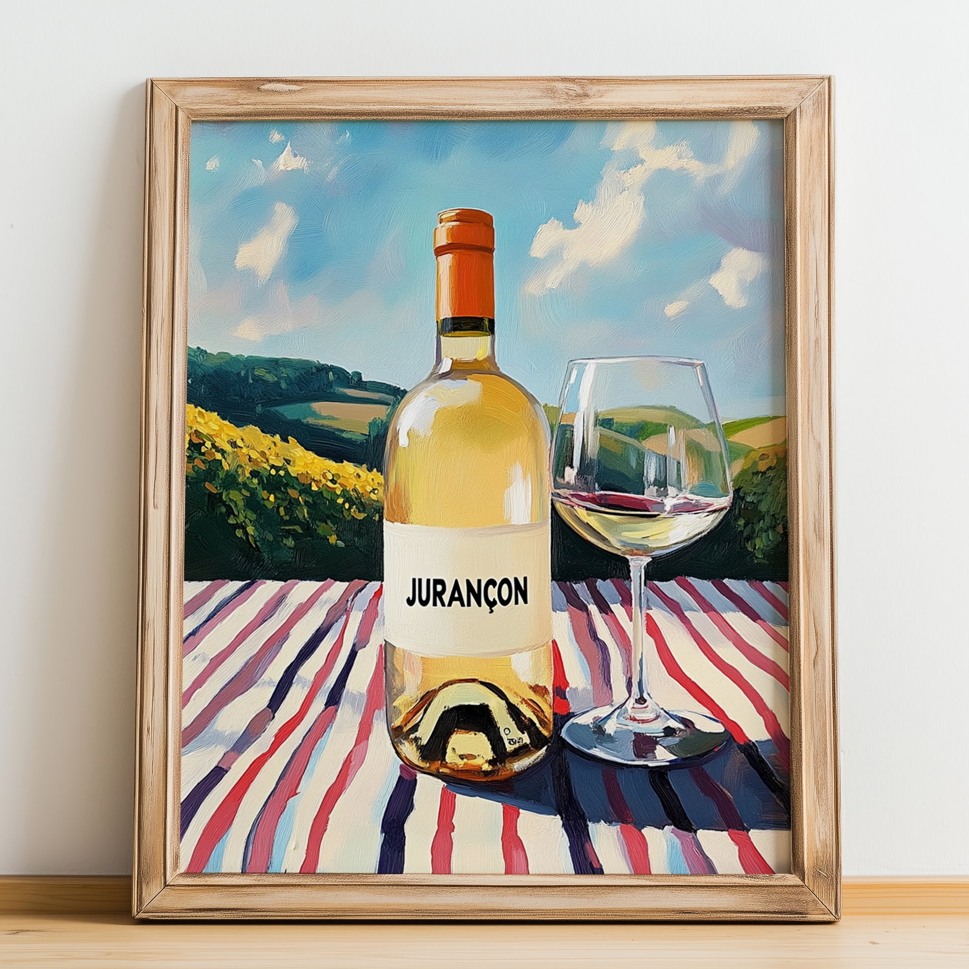 Jurançon – French White Wine, Wine Bar Poster, no-text version framed in wood
