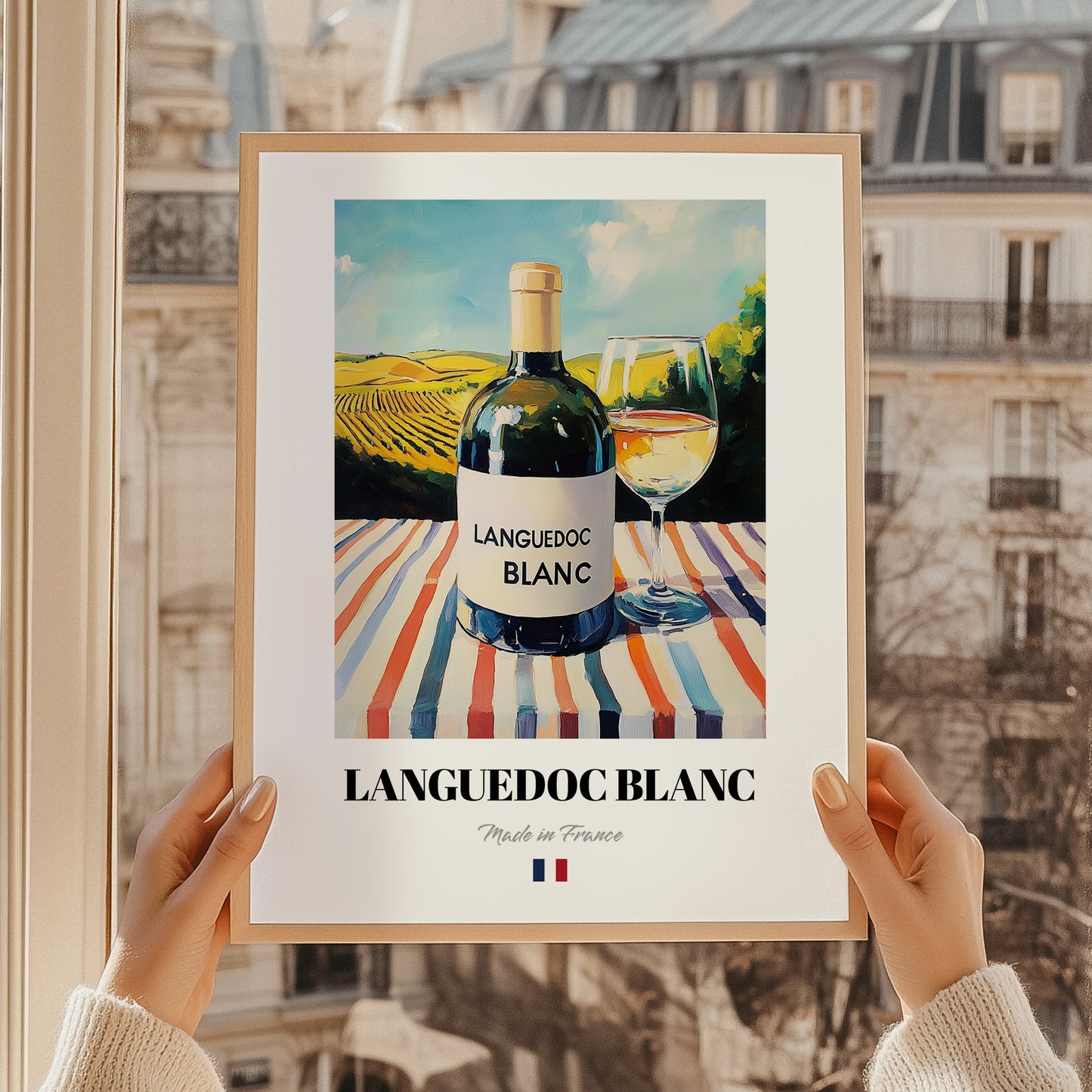 Languedoc Blanc – French White Wine, Tasting Room Wall Art, styled in a charming Paris street view