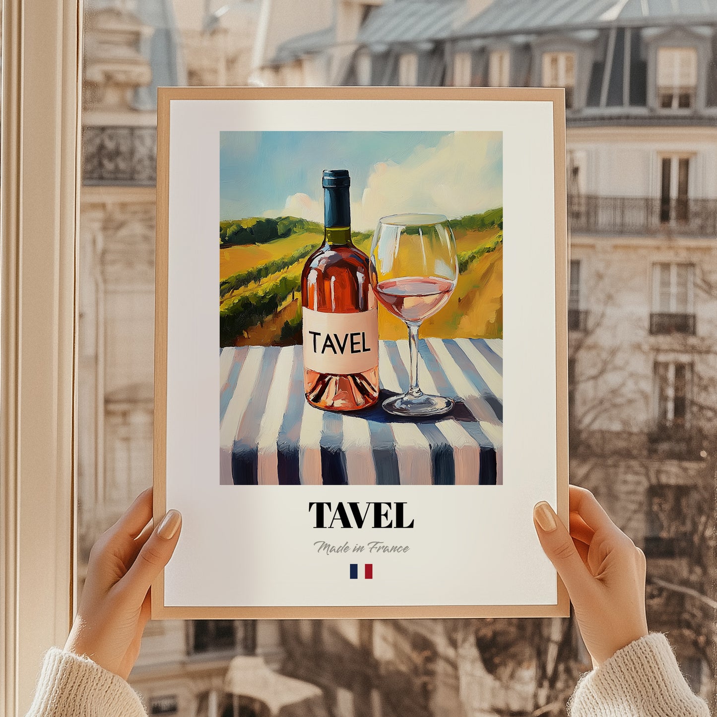 Tavel – French Rose Wine, Vineyard Terrace Print, styled in a charming Paris street view