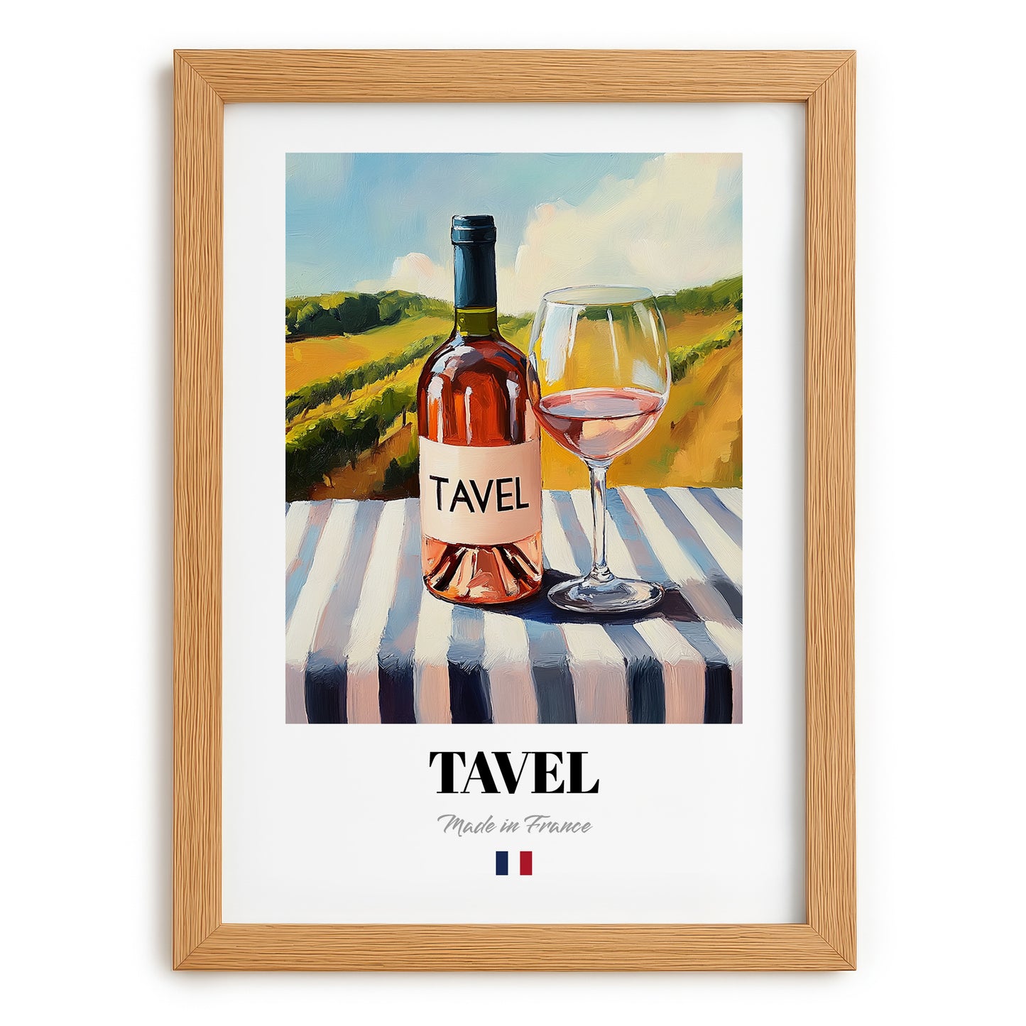 Tavel – French Rose Wine, Vineyard Terrace Print, set in oak frame