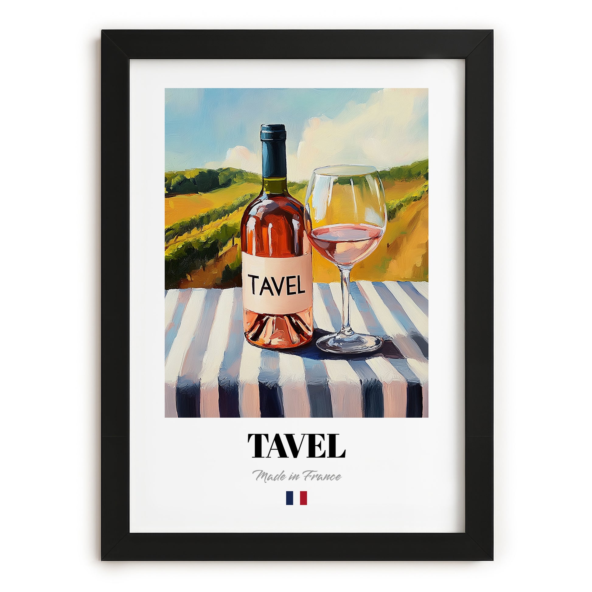 Tavel – French Rose Wine, Vineyard Terrace Print, in sleek black frame