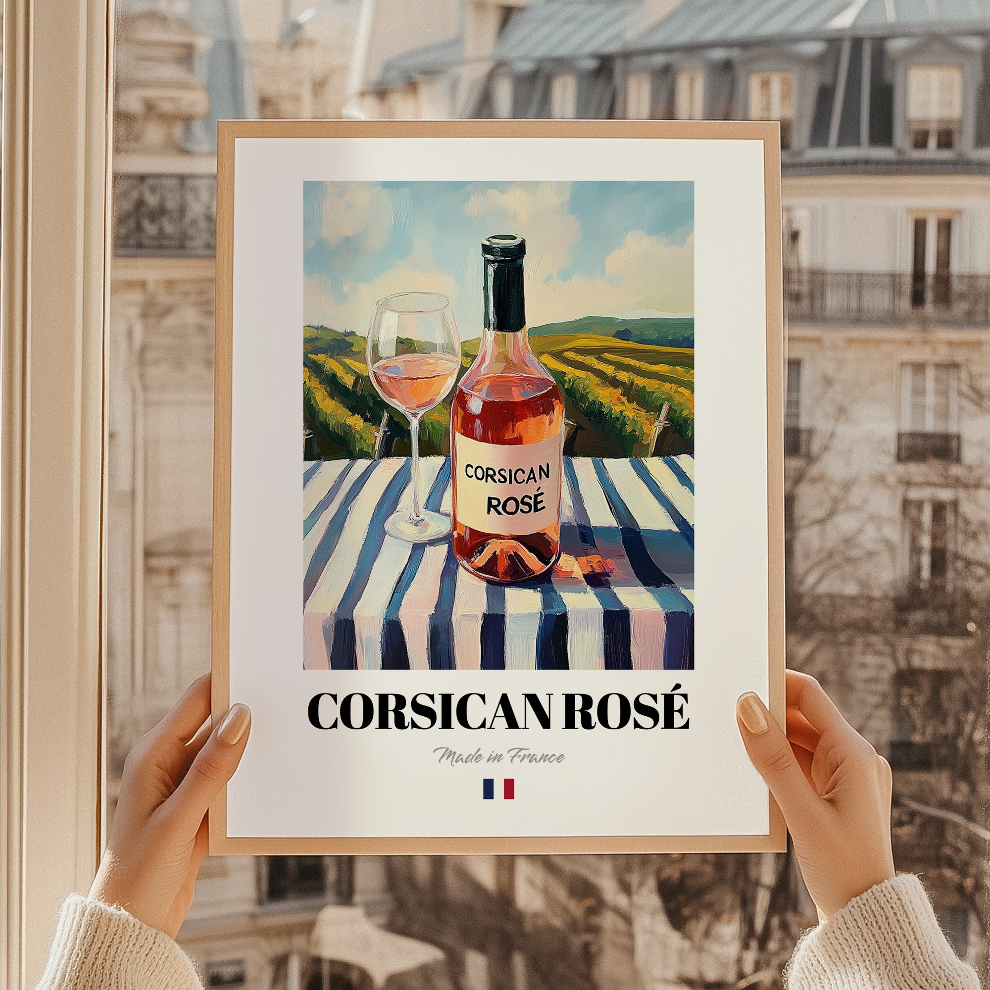 Corsican Rosé – French Rose Wine, Bodega Print, styled in a charming Paris street view
