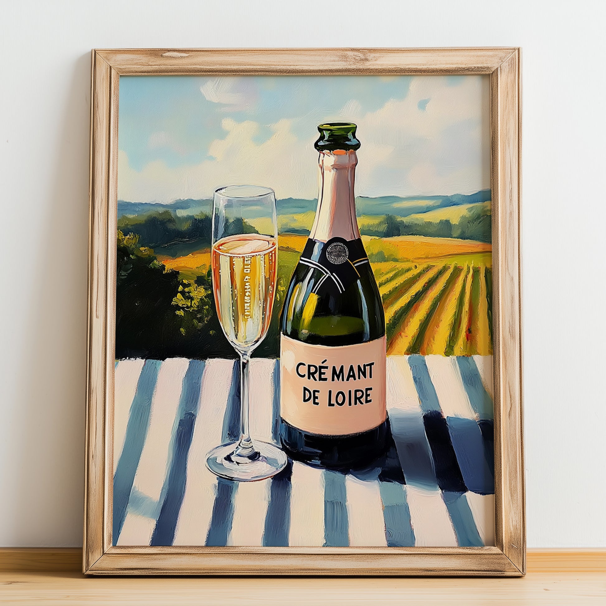 Crémant de Loire – French Sparkling Wine, Wine Bar Wall Art, no-text version framed in wood