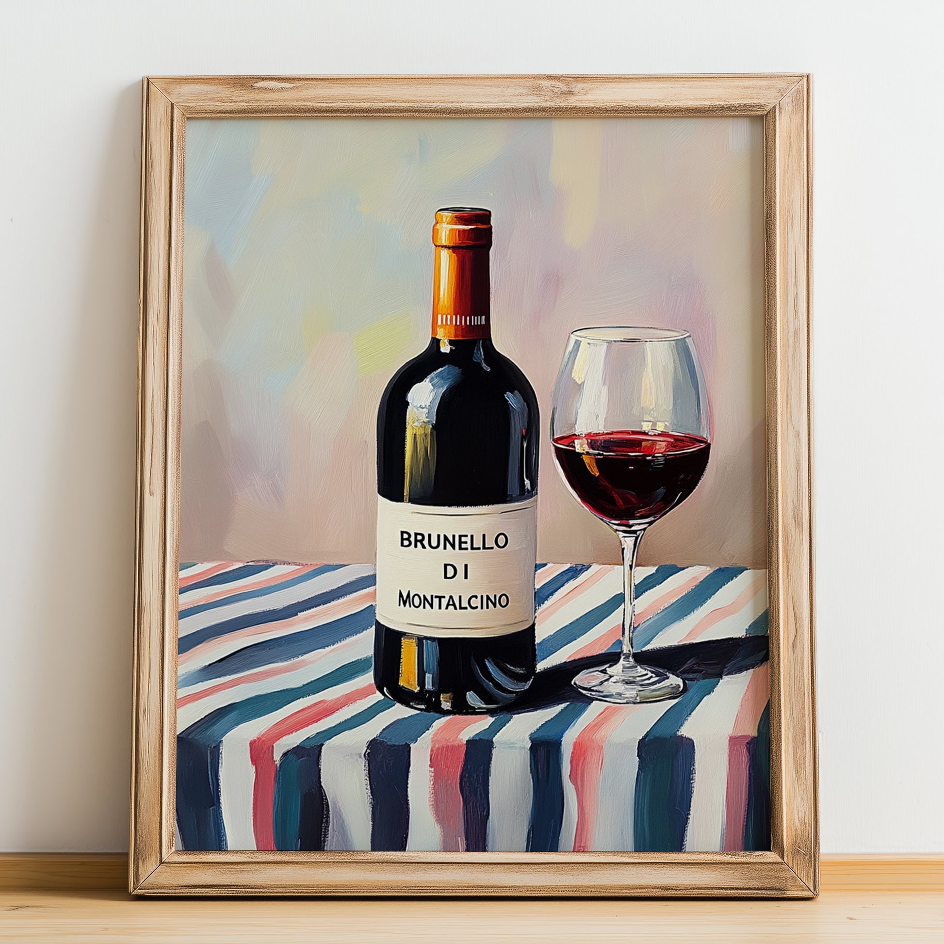 Brunello di Montalcino – Italian Red Wine, Vineyard Terrace Print, no-text version framed in wood