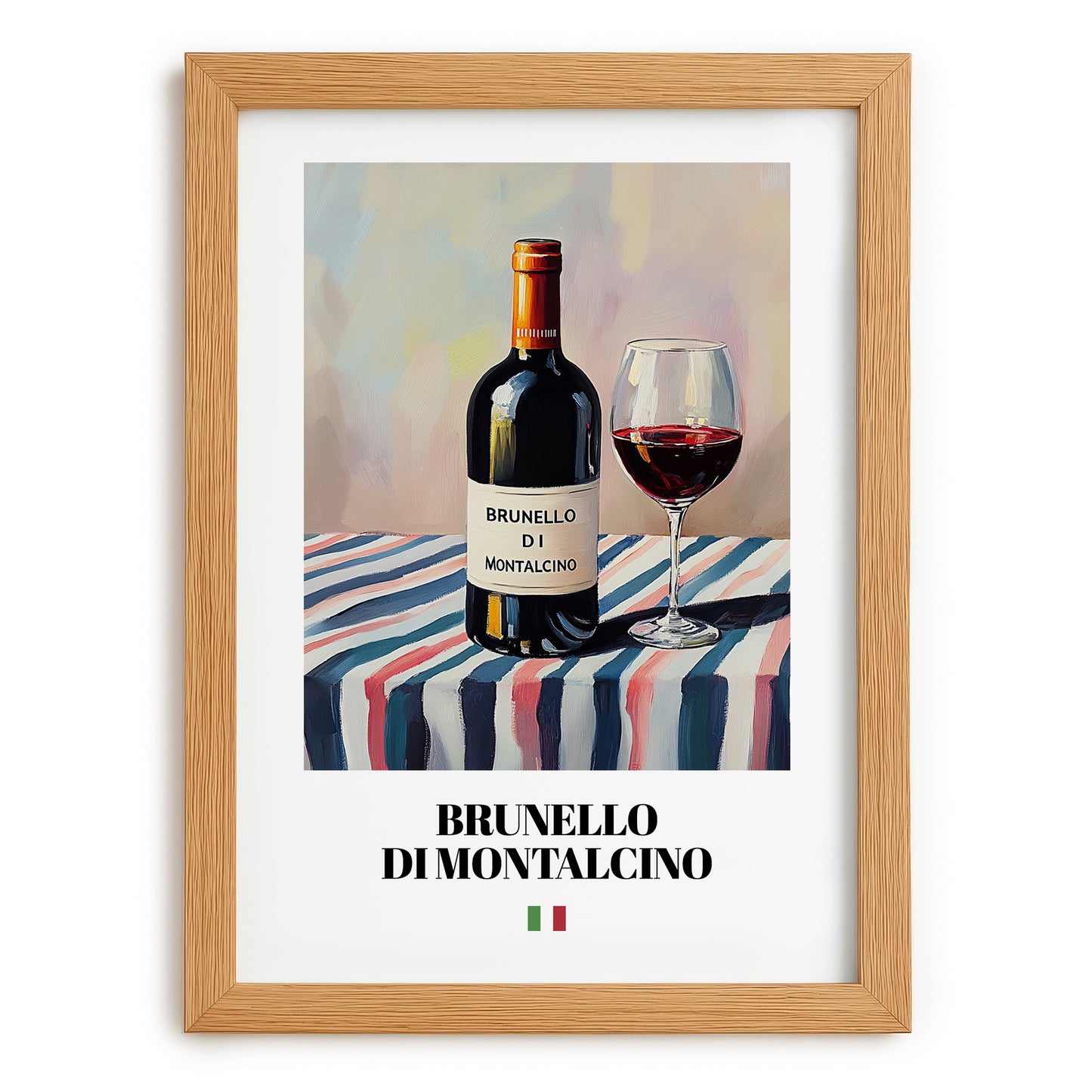 Brunello di Montalcino – Italian Red Wine, Vineyard Terrace Print, set in oak frame